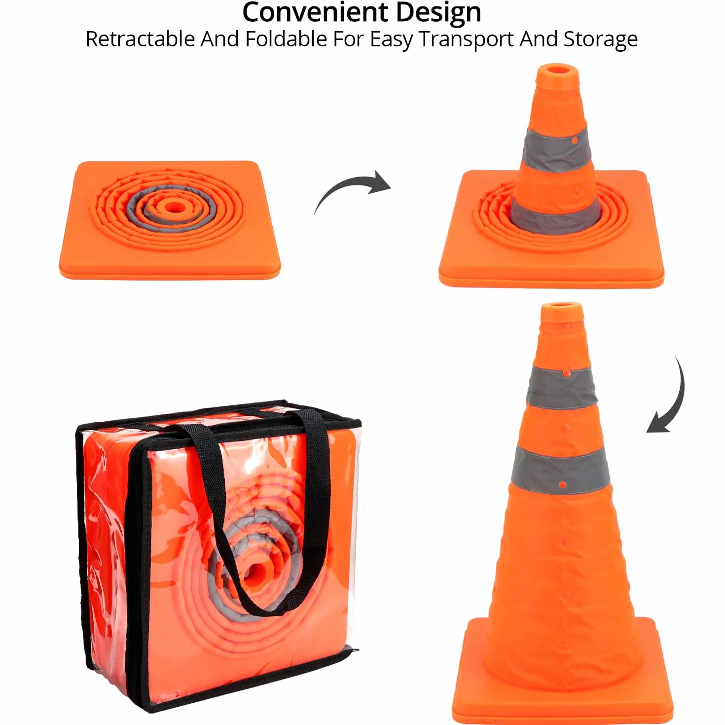 QWORK 4 Piezas 45cm Conos de Seguridad Vial Plegables Reflectantes