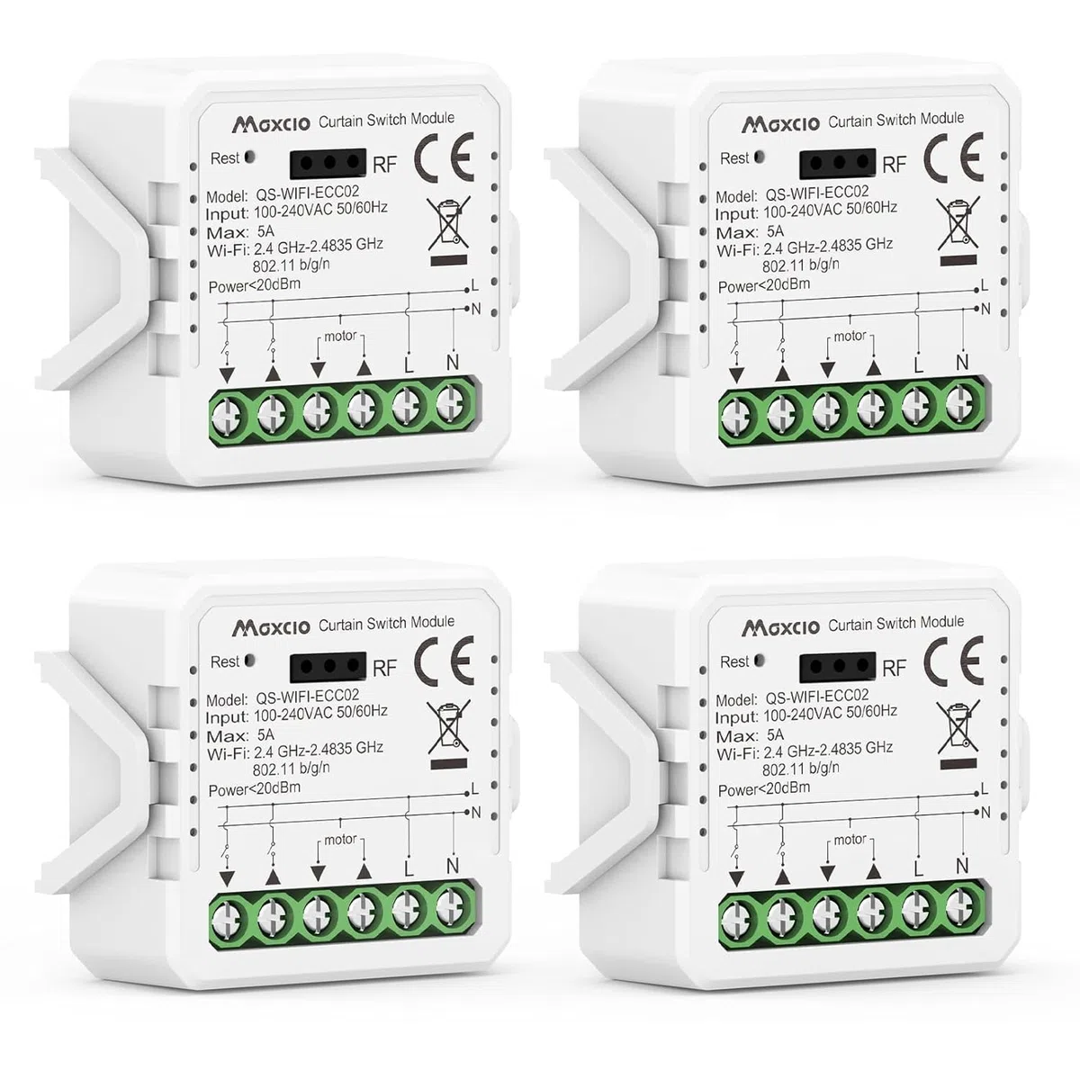 Maxcio Interruptor Persianas WiFi Módulo, Relé de Persiana WiFi con Función de Porcentaje, Temporizador, Control por App y Voz, Interruptor Persiana Compatible con Alexa/Google Home, 4 Packs