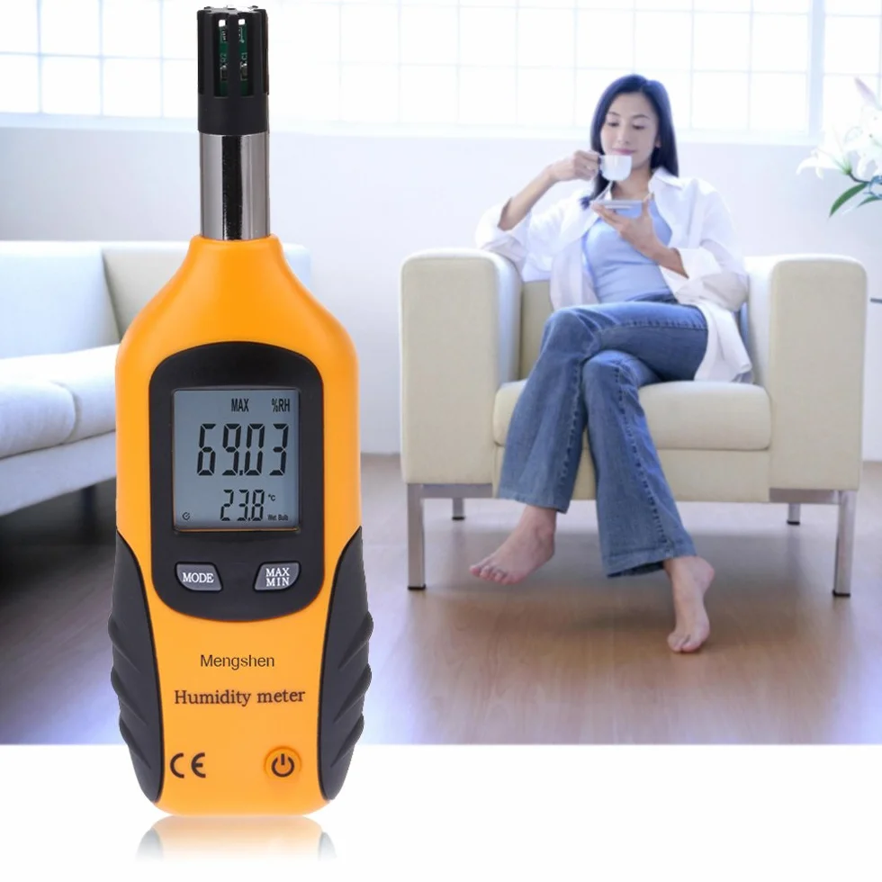 Mengshen Medidor de temperatura y humedad - con punto de rocío y temperatura de la lámpara húmeda - Batería incluida, M86