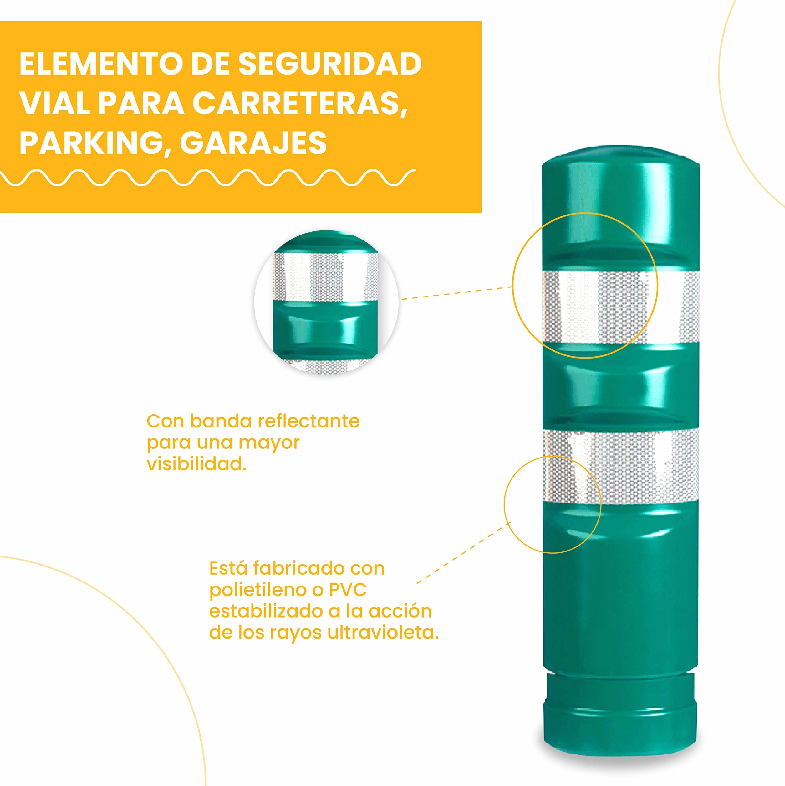 Hito Cilíndrico H-75 Verde con Bandas Reflectantes, Elemento de Seguridad Vial 75 cm