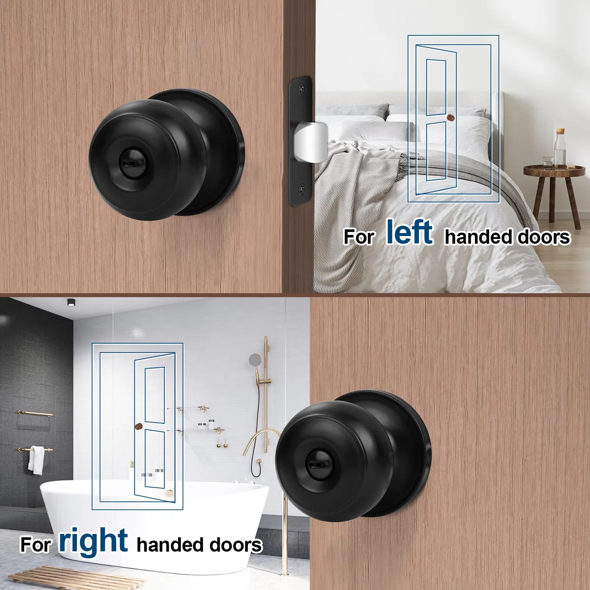 Estmoon Paquete de 6 pomos negros para puerta interior, para dormitorio, baño, privacidad, bola redonda