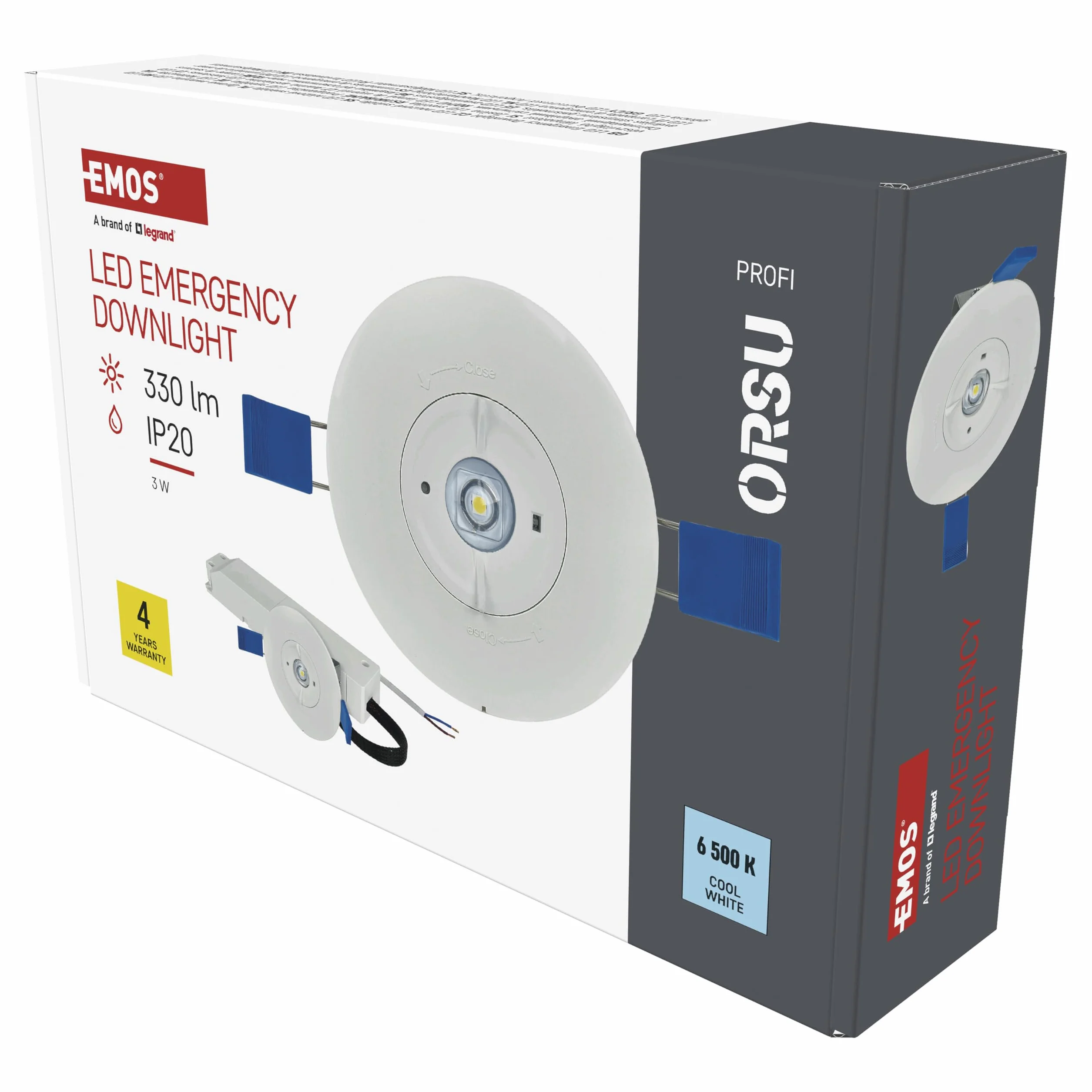 EMOS ORSU 2W LED Luz de Seguridad Antipánico con Batería, Montaje Empotrado, Luz Blanca Fría
