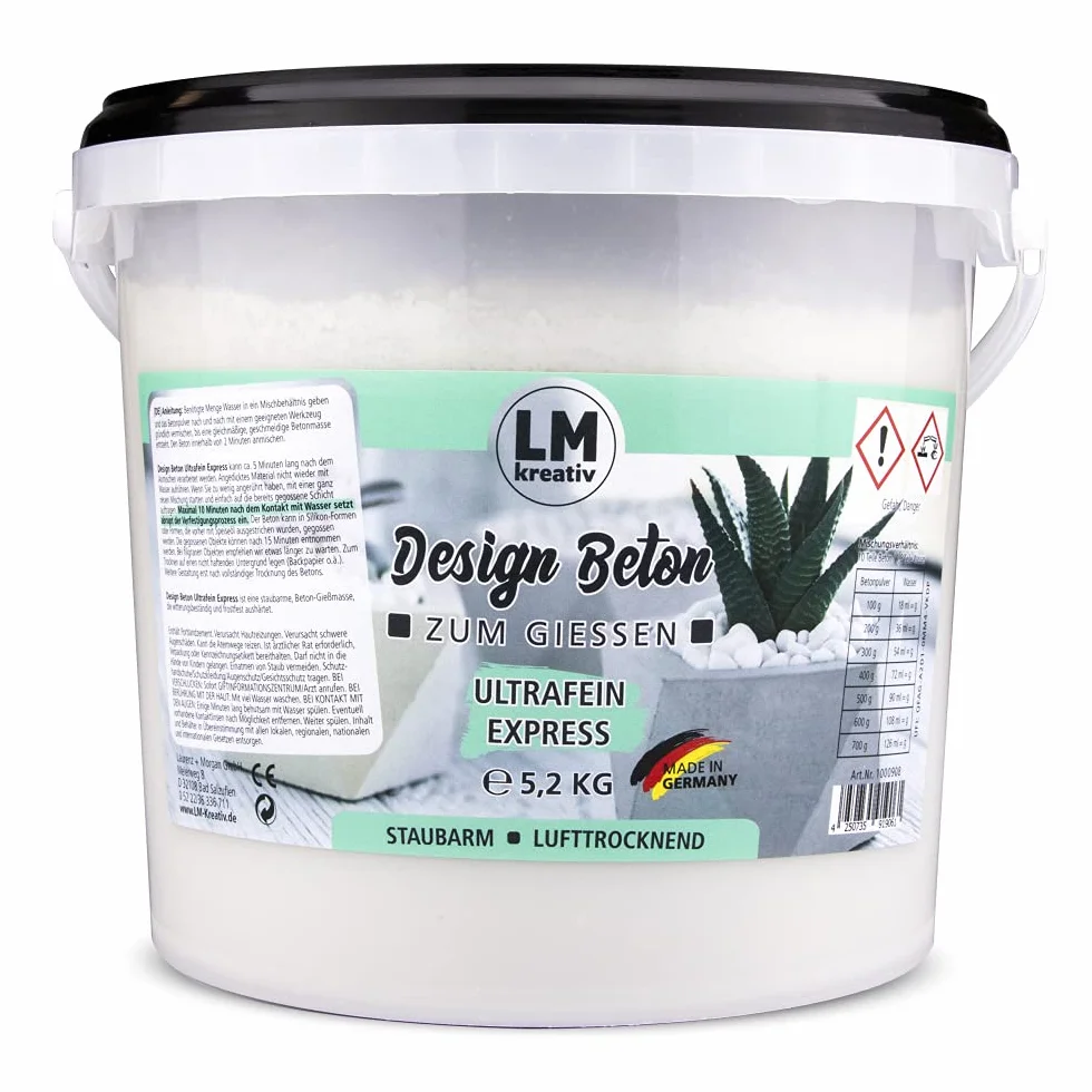 LM Design Hormigón - Ultrafino Express (5,2 kg) de hormigón para manualidades extremadamente fino y de secado rápido para superficies muy lisas y delicadas, ideal como hormigón fundido o para moldear