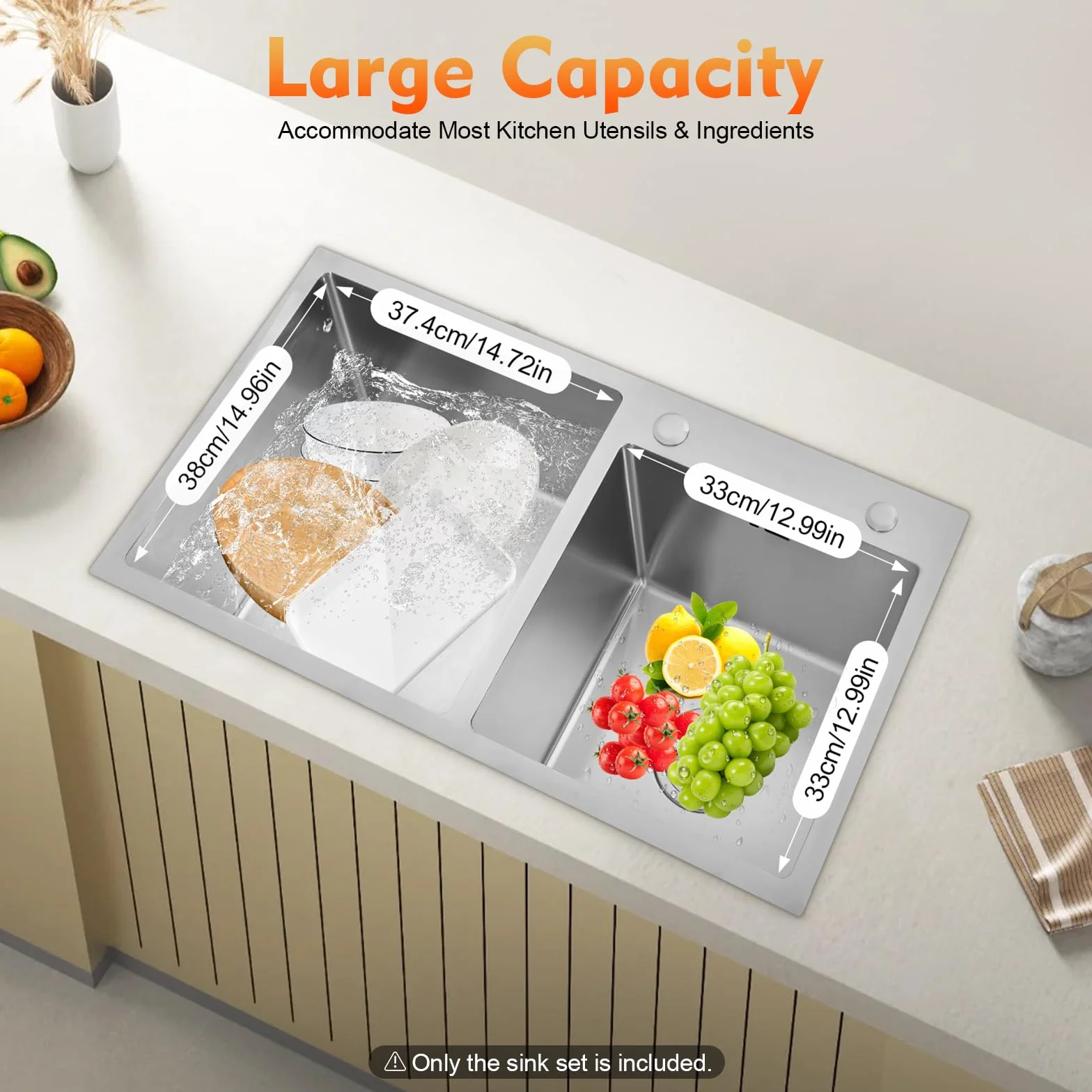 Fregadero Cocina 2 Senos, 78x43cm Fregadero, Plateros de Cocina, Doble Cubeta Rectangular con Escurridor, Aparatos de Lavado Empotrados para El Cuarto de Baño