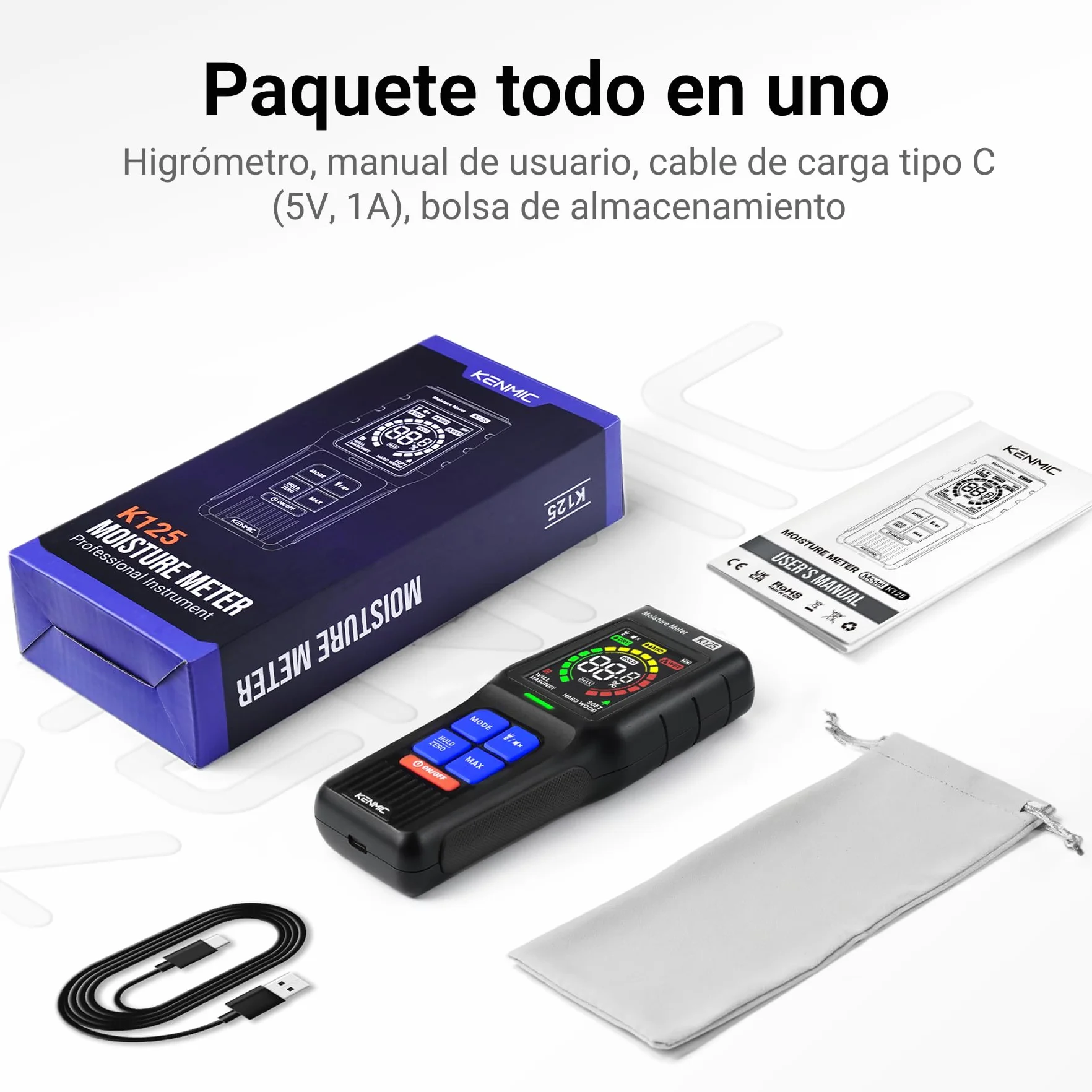 Medidor Humedad Pared, Medidor de Humedad Sin Pin con Pantalla LCD, Alarma Sonora, Detector no Destructivo para Madera, Yeso y Mampostería, 4 Modos, Detección Hasta 19 mm de Profundidad