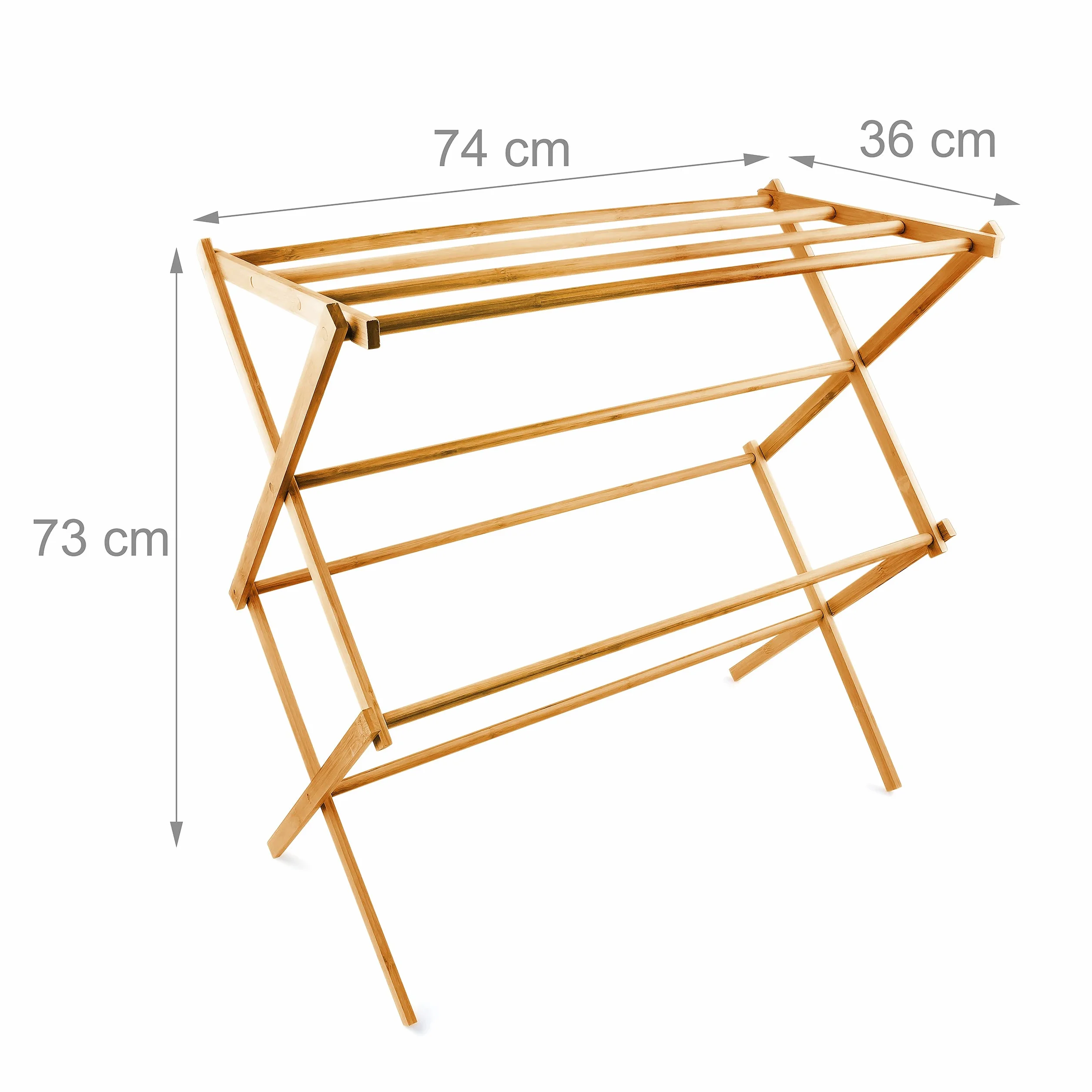 Relaxdays Toallero de Pie Bambú Plegable 73x74x36 cm 8 Barras Madera Baño Marrón Natural