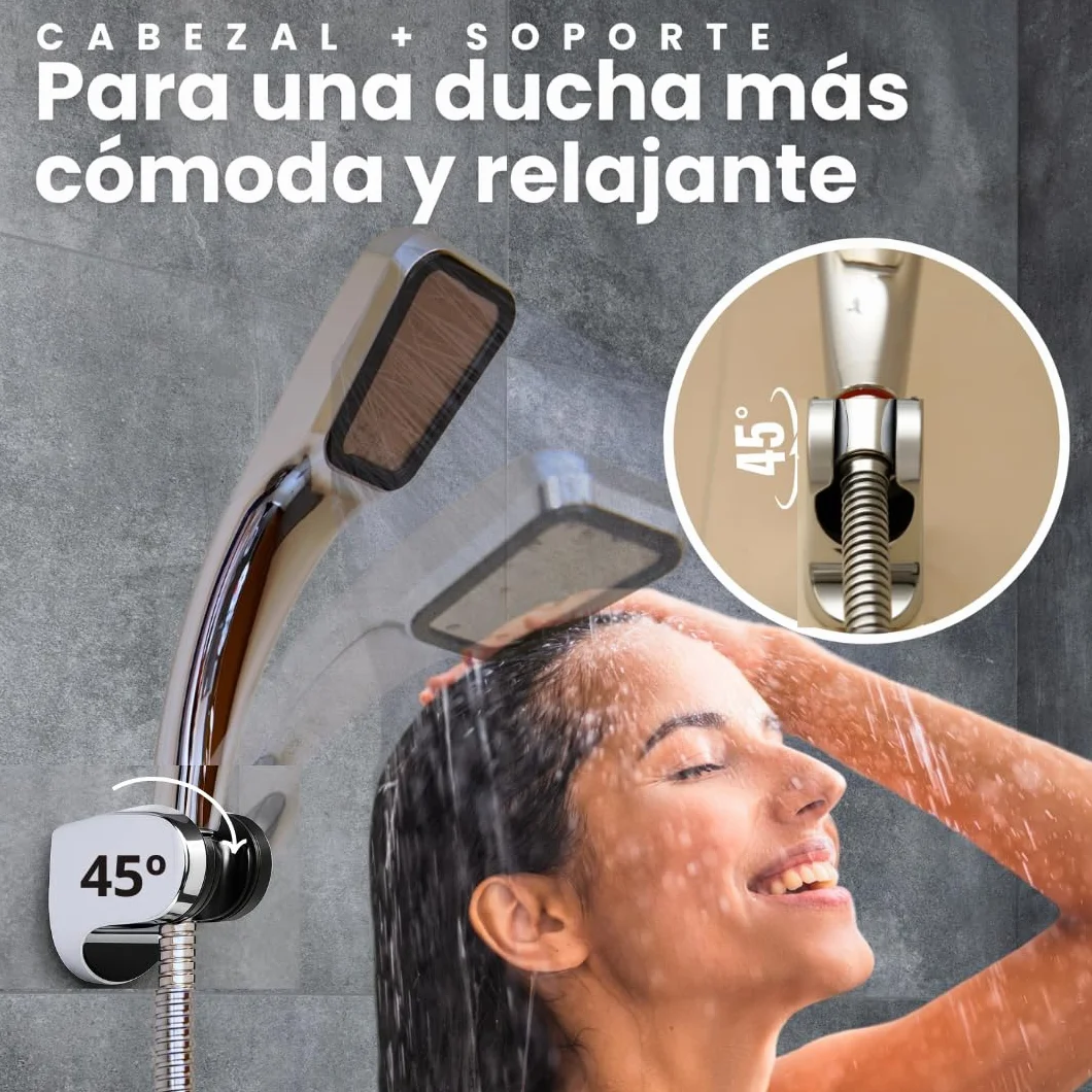 Kit Grifo Monomando Ducha Bañera Plata, Alcachofa, Manguera y Accesorios