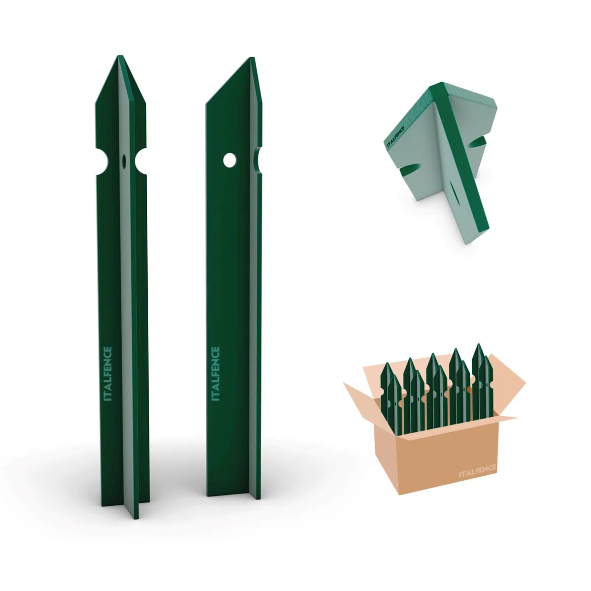 Poste T para cercado, plastificado verde (Todas las alturas) [H 100cm, 30x30x3mm, 10 piezas]