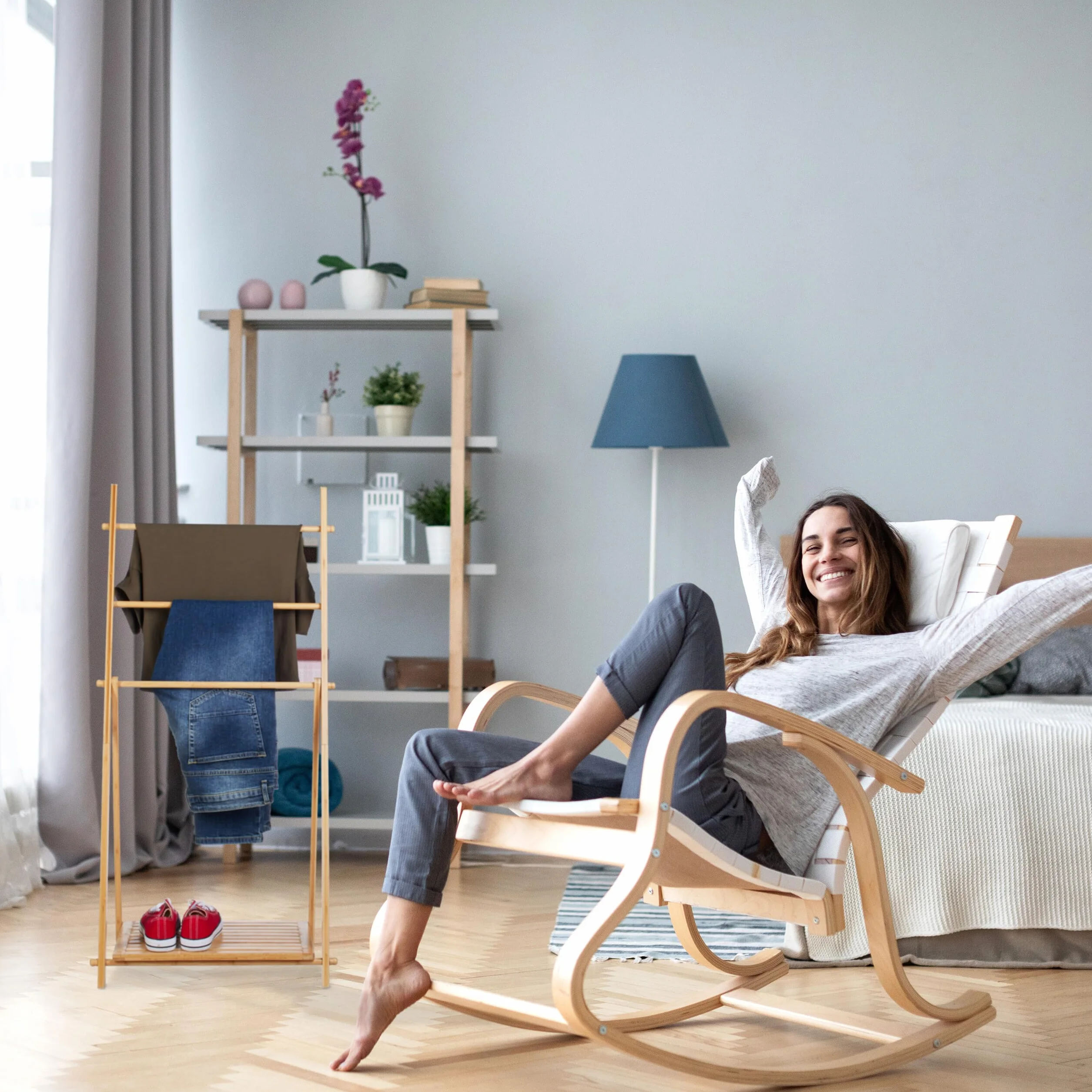 Relaxdays Toallero de Pie Bambú 3 Brazos 110 x 53 x 31,5 cm Plegable Natural