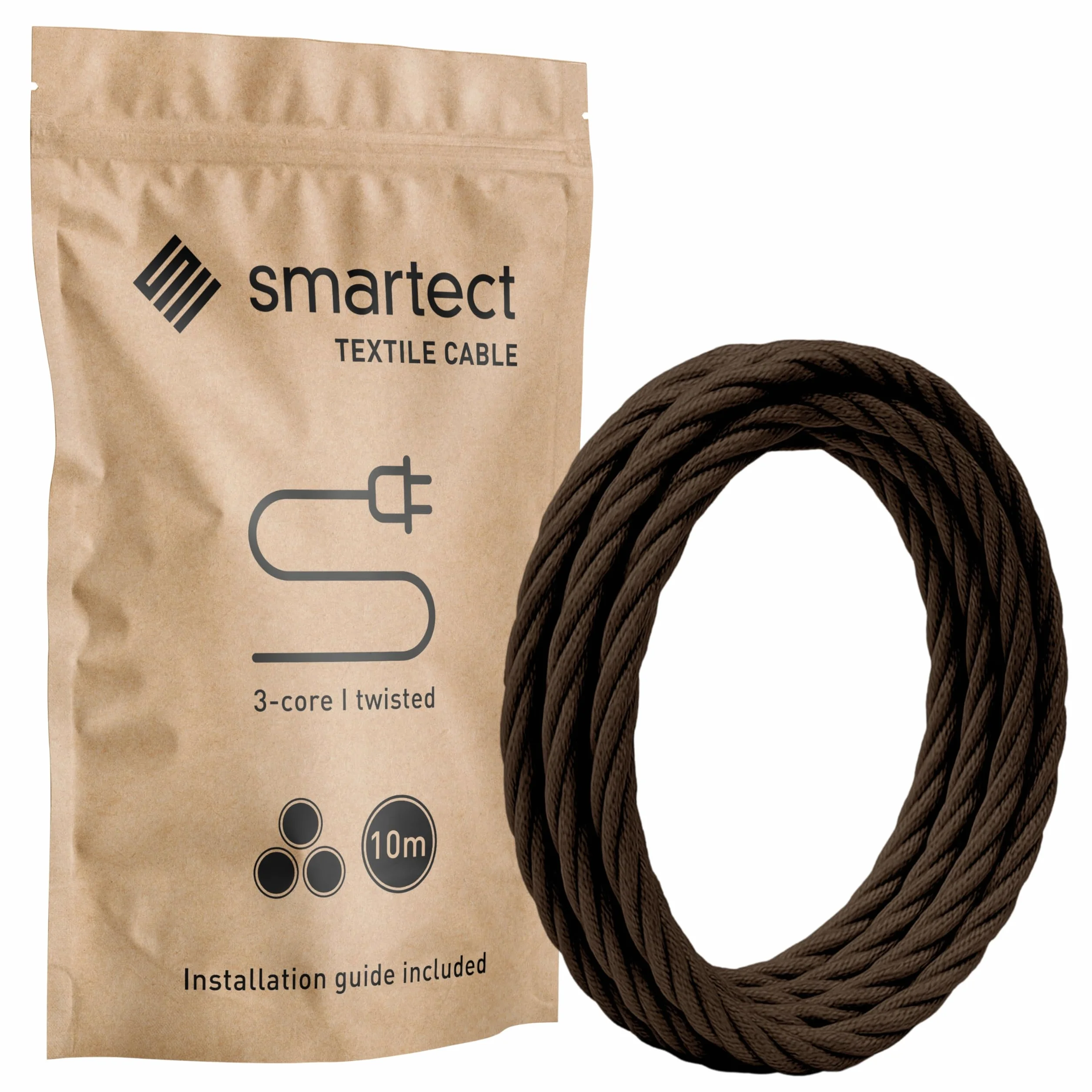 Cable Textil Trenzado Marrón 3x0,75 mm² 10 Metros, Cable Eléctrico 3 Hilos para Lámpara Proyecto DIY