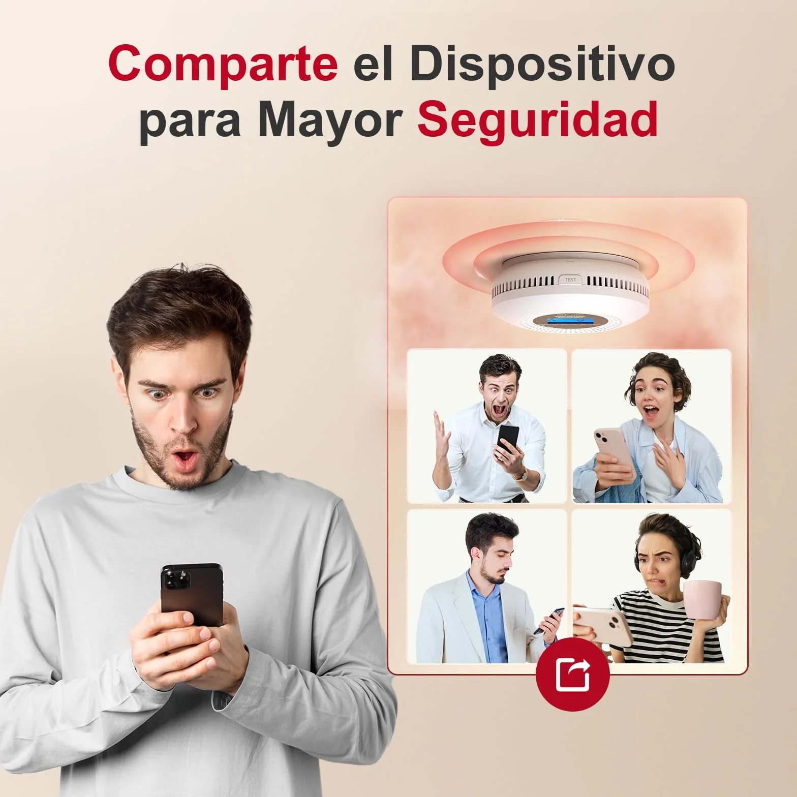 PHYSEN WiFi Detector de Humo y Monóxido de Carbono con 10 Años de Vida Útil y Batería Reemplazable, Detector Combinado Compatible con la App Tuya, Certificación Estándar EN14604 & EN50291, 1St