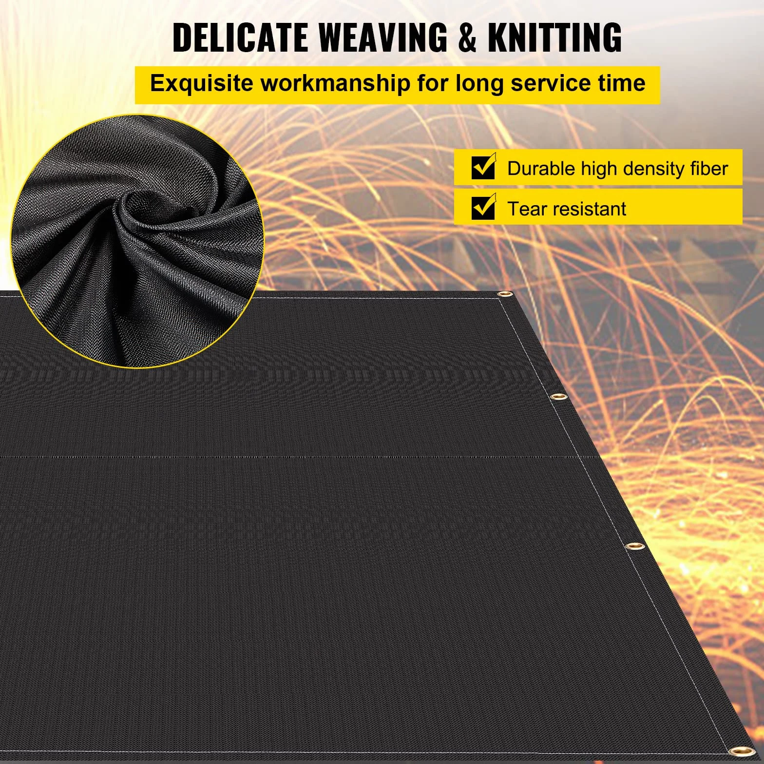 VEVOR Manta de Soldadura Ignífuga 2 Piezas 1,83 x 3,05 m Fibra de Vidrio Resistente al Calor 550 °C 8 Ojales Latón Negro