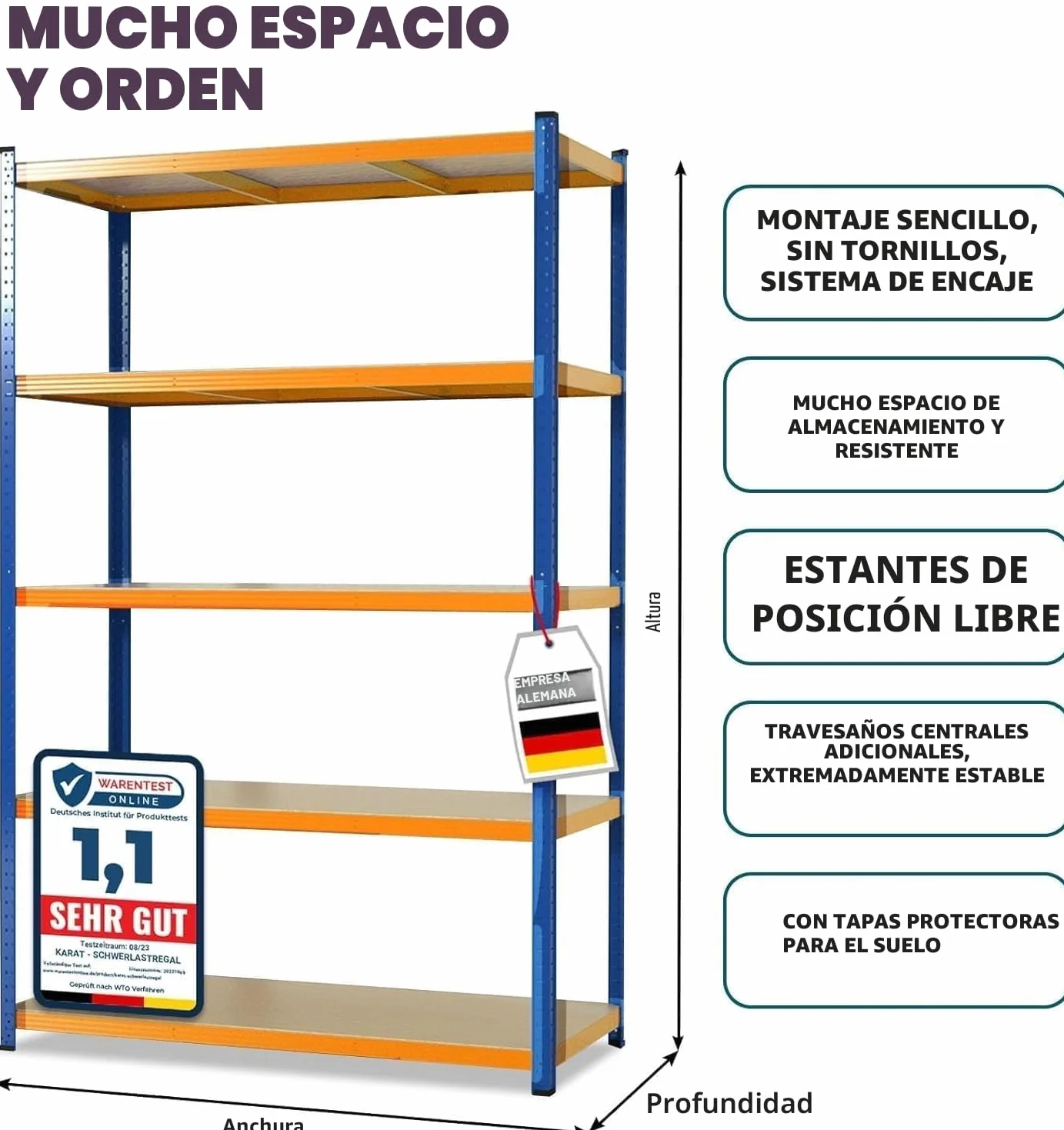 Estantería Floordirekt para cargas pesadas - Estantería modular, estantería para sótano, estantería de almacenamiento, banco de trabajo - Capacidad de carga hasta 1250 kg - Montaje rápido