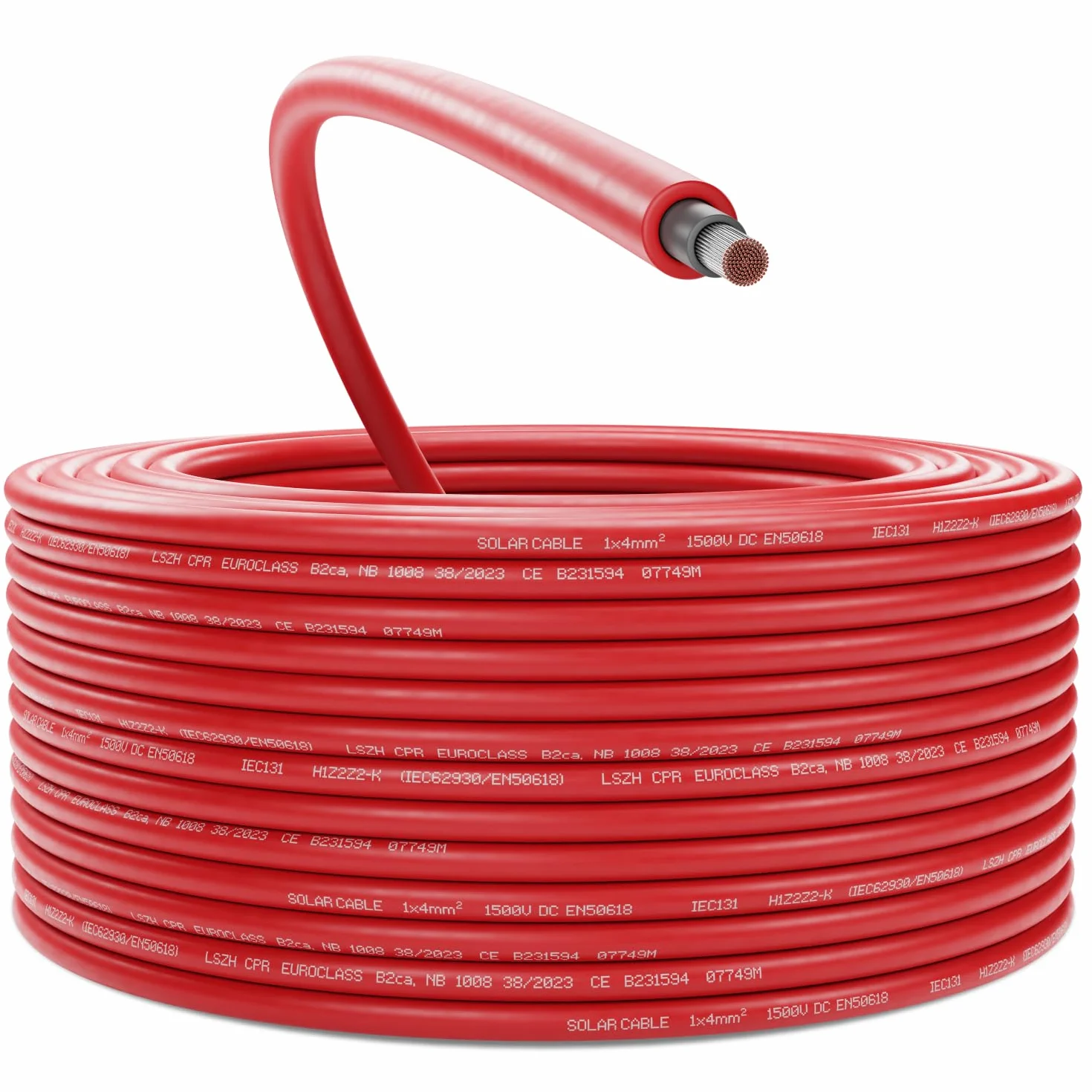 deleyCON 25m Cable Solar 4mm² - Cable Fotovoltaico para Sistemas FV - Resistente a Los Rayos UV Libre de Halógenos para 1kV CA 1,5kV CC - para Instalación Fija y Contactos de Enchufe FV - Rojo