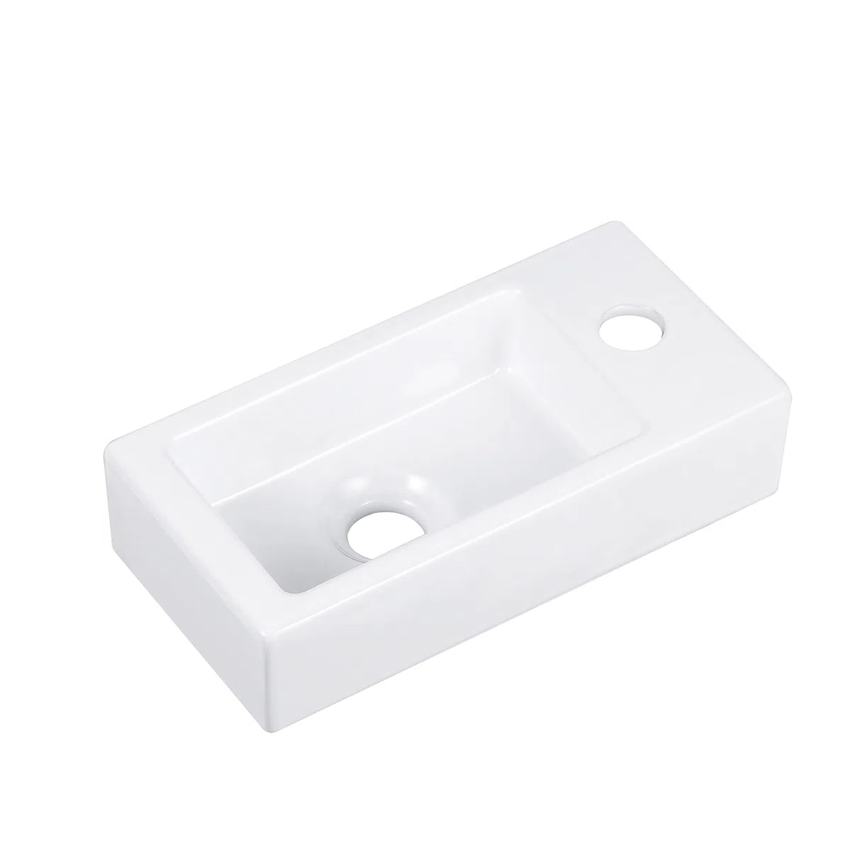 DeerValley DV-1V081R Lavamanos de baño de pared de cerámica, lavamanos de cerámica rectangular blanca en baño pequeño(mano derecha)