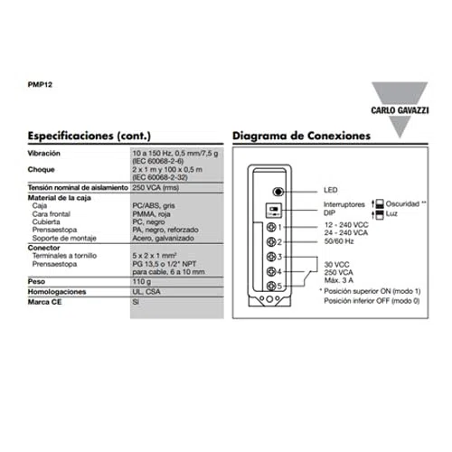 Fotocélula infrarroja reflectante de espejo Carlo Gavazzi PMP12RG original para puertas automaticas y puertas de garaje