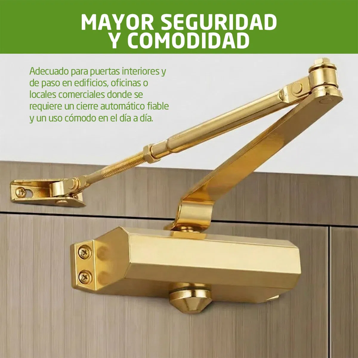 Amig - Cierrapuertas para Cierre Automático de Puertas de Peso Max 40 kg, Ancho Max 85 cm - De Aluminio con Acabado Dorado Mate - Evita Accidentes por Portazos o Corrientes de Aire, Incluye Tornillos