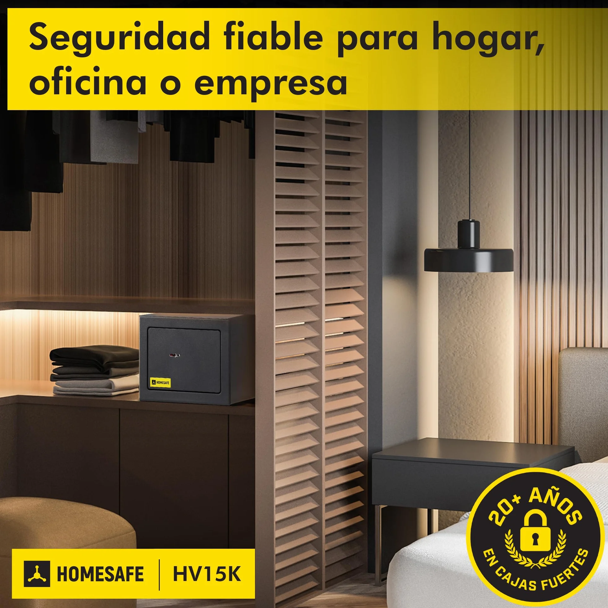 HomeSafe HV15K Caja Fuerte con Llave 15x20x17cm Seguridad Hogar Almacenaje