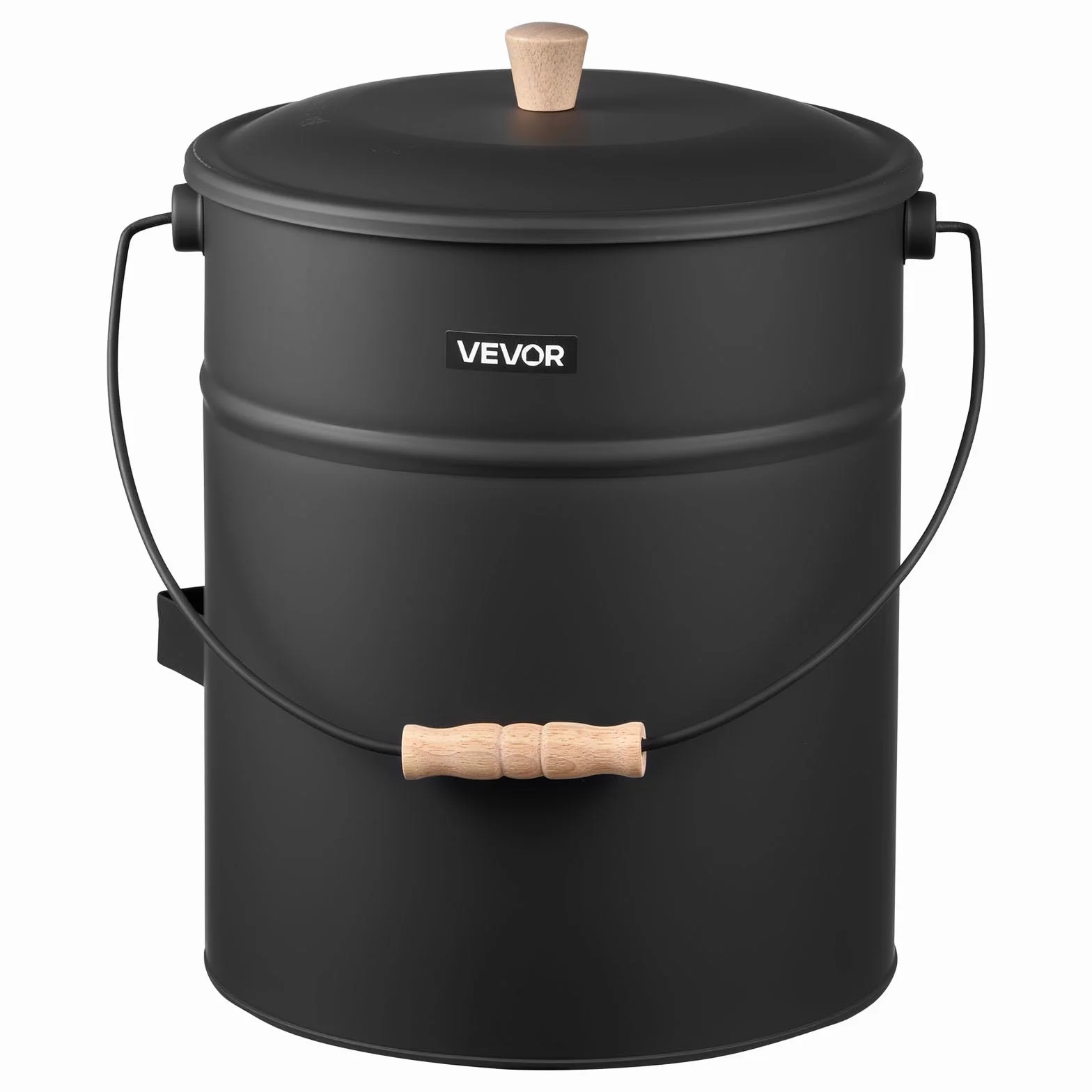 VEVOR Cubo de Cenizas con Tapa 4 en 1, Incluye Cubo para Carbón, Pala, Escoba y Guantes, Capacidad de 15 L para Chimeneas, Fogatas y Estufas de Leña, Acero al Carbono, Color Negro, 254 x 305 mm