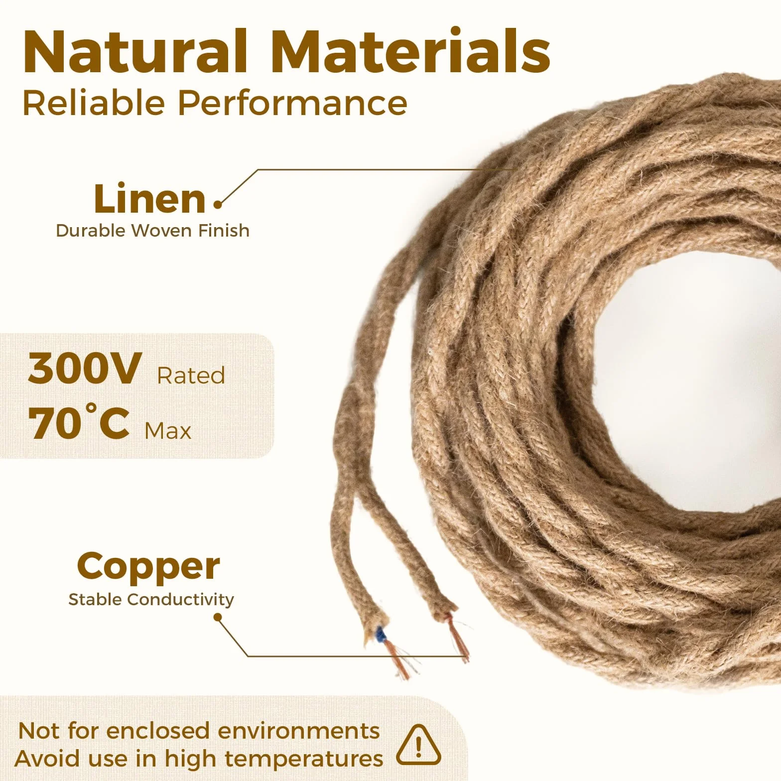 DiCUNO 20m cable textil lino vintage 2 conductores 0,75mm² eléctrico retro tejido flexible