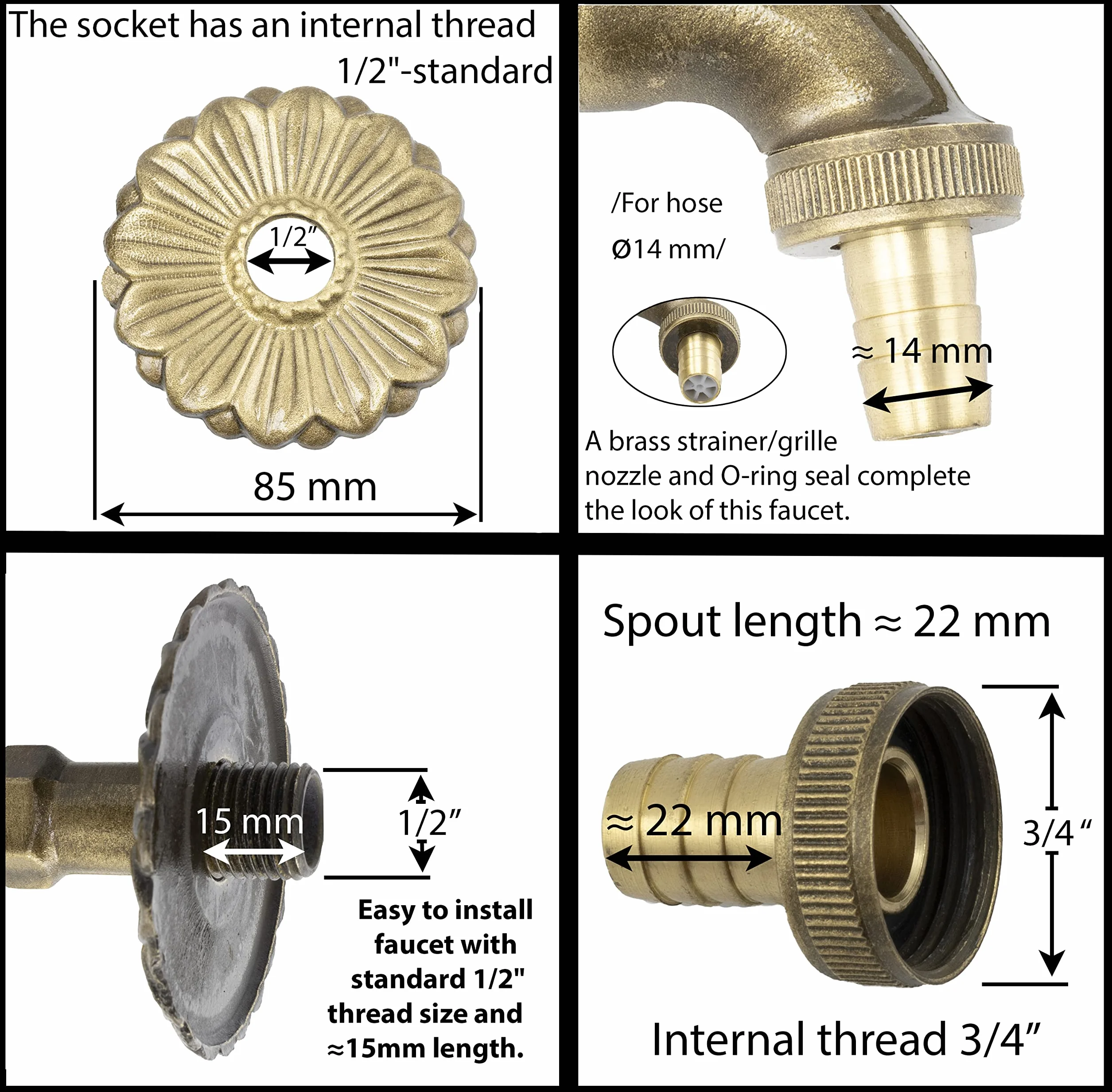 AERZETIX Grifo de Lavabo Pared 1/2'' Modelo Pato Latón Envejecido
