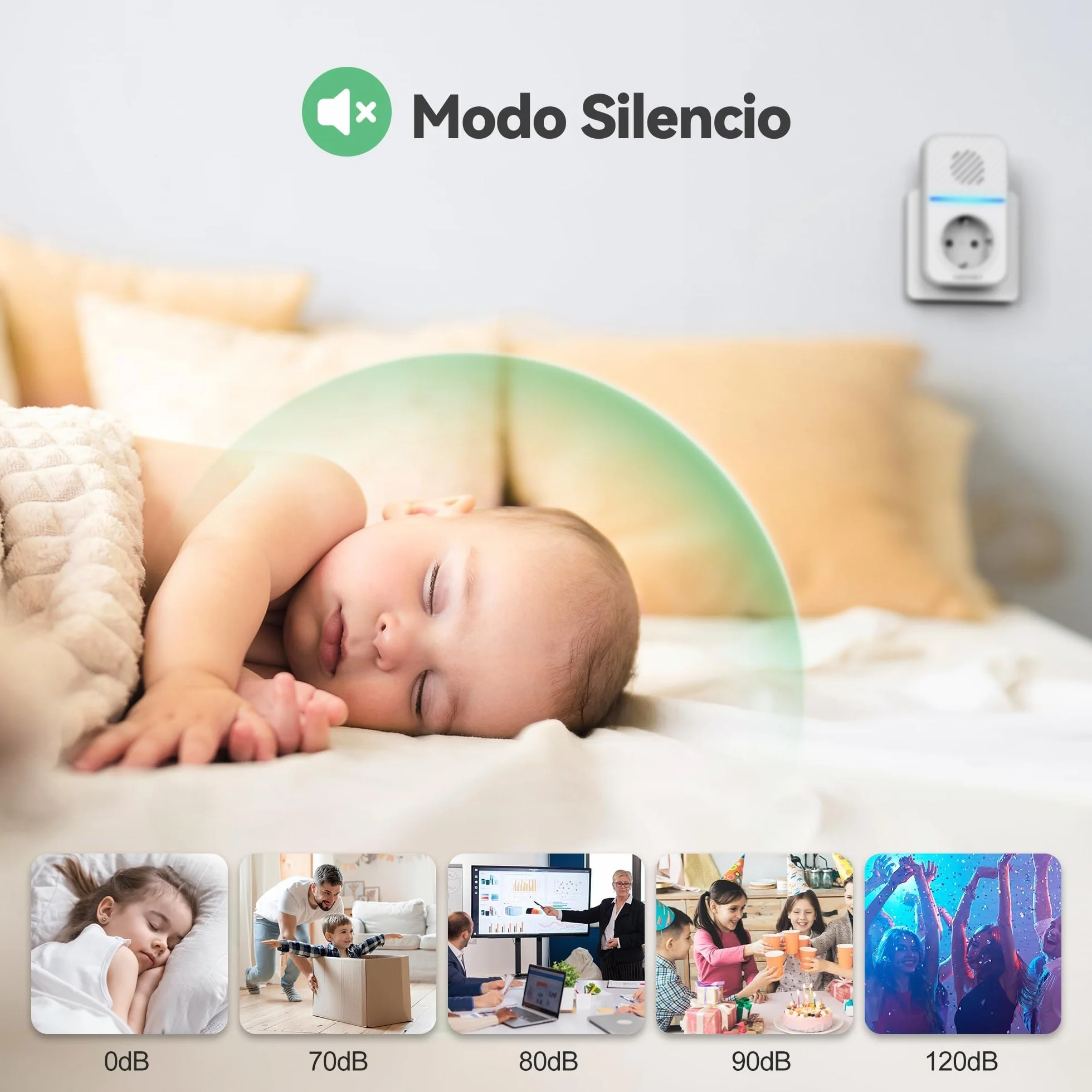 TECKNET Timbre Inalámbrico Kit, 400M Timbre Inalámbrico Autoalimentado con 2 Receptores, IP65 Kit de Timbre con Tomas USB Externas y Luz LED, 60 Melodías, 5 Niveles de Volumen