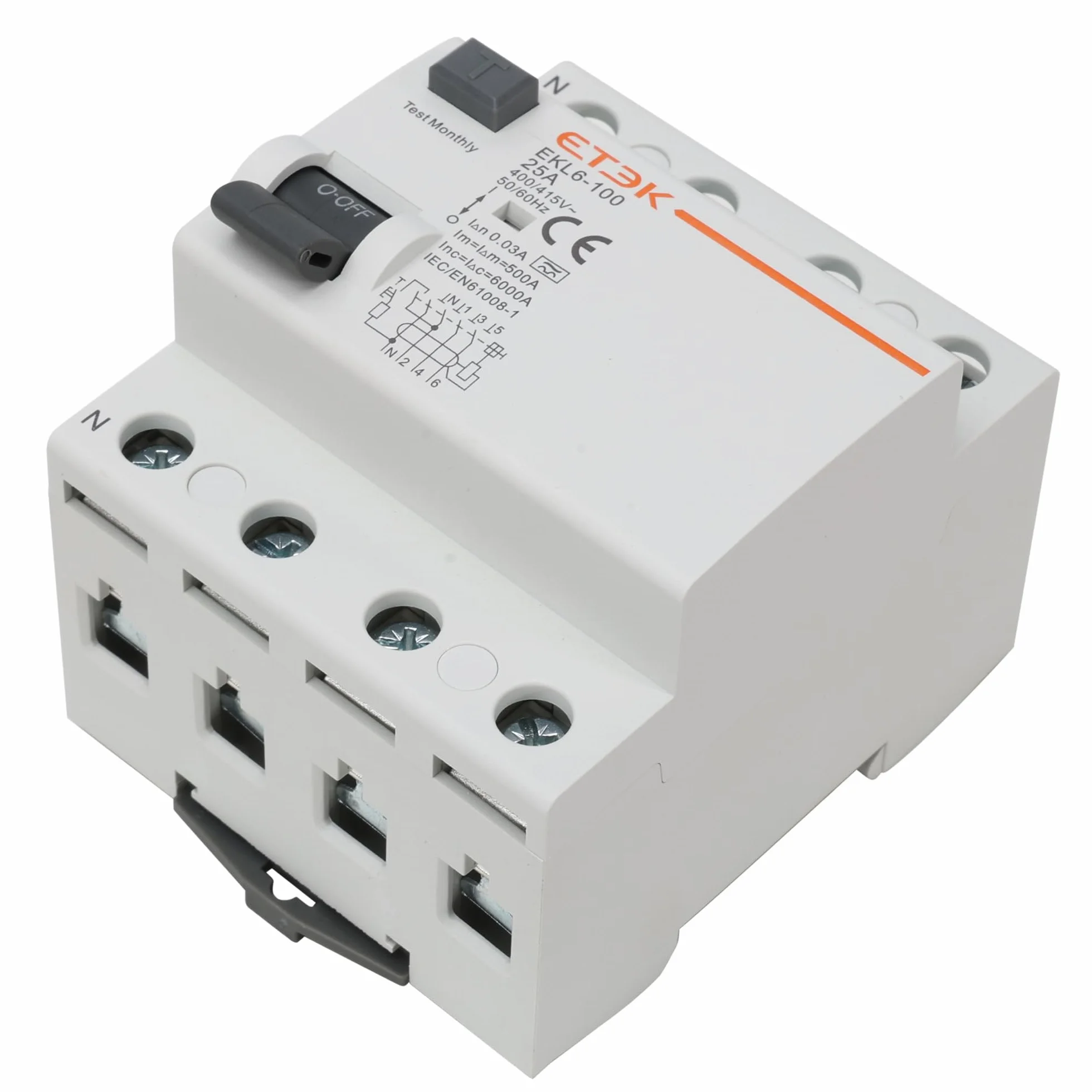 Interruptor Diferencial Superinmunizado 4P 25A 30mA Tipo A - Protección Contra Fugas Eléctricas - RCCB (3P+N) - Montaje en Carril DIN - Cuadro Trifásico o General