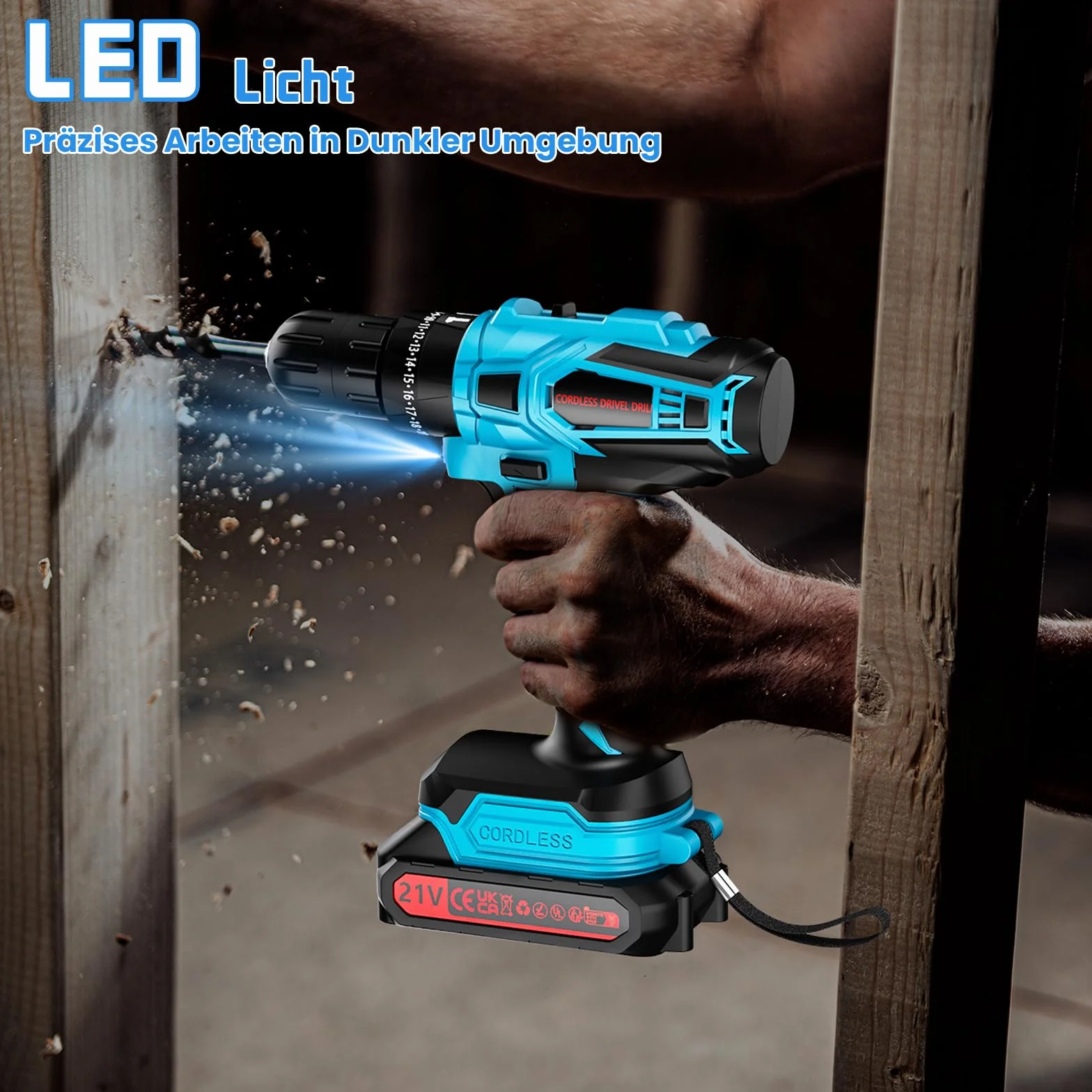 Taladro Percutor a Batería 21V 45Nm Atornillador Eléctrico 2x2.0Ah Baterías 25+3 Ajuste de Par 2 Velocidades LED