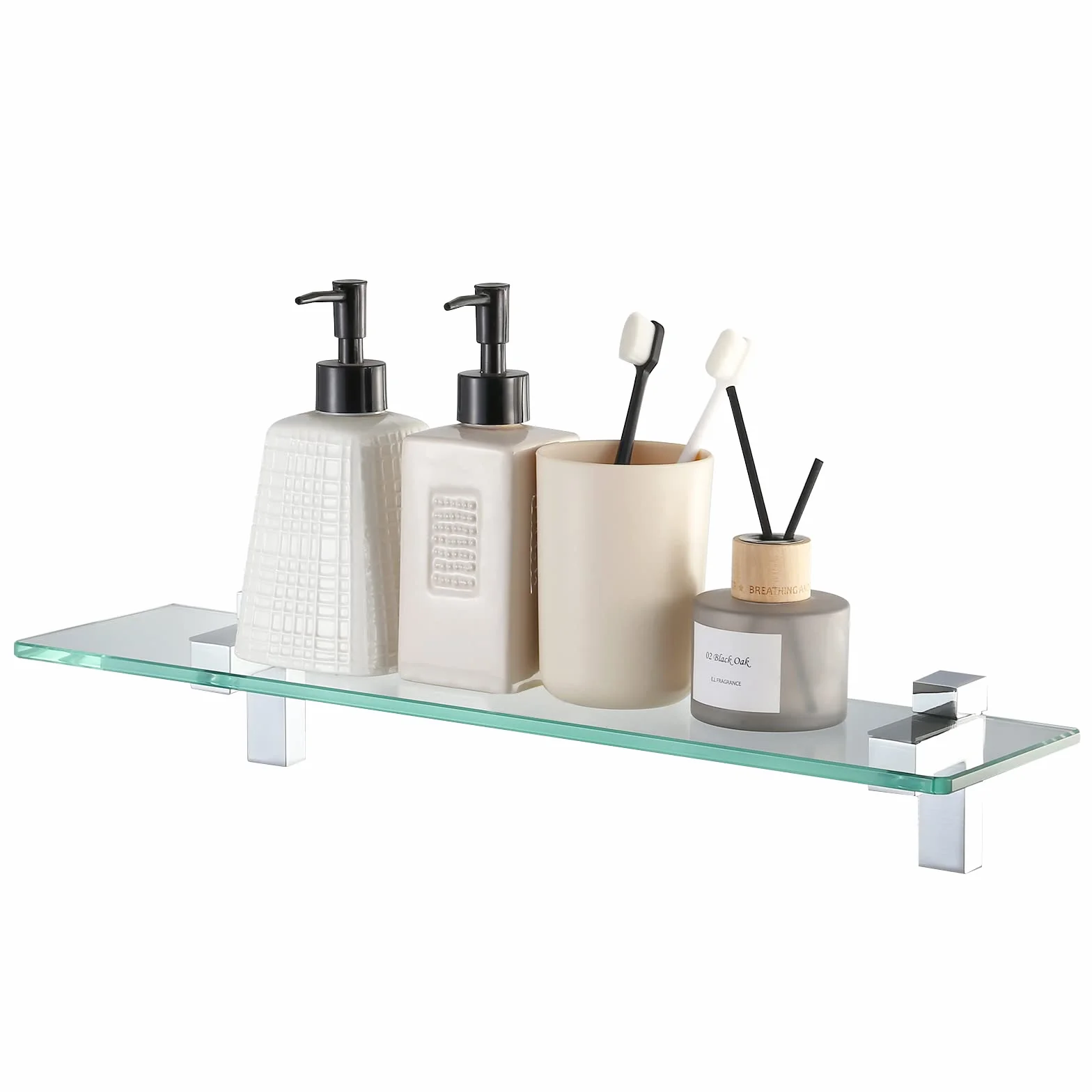 KES Estante Baño Cristal 50cm Baldas de Cristal Estanteria Baño Vidrio Templado 8MM con Soporte de Cromo Pulido, BGS3201