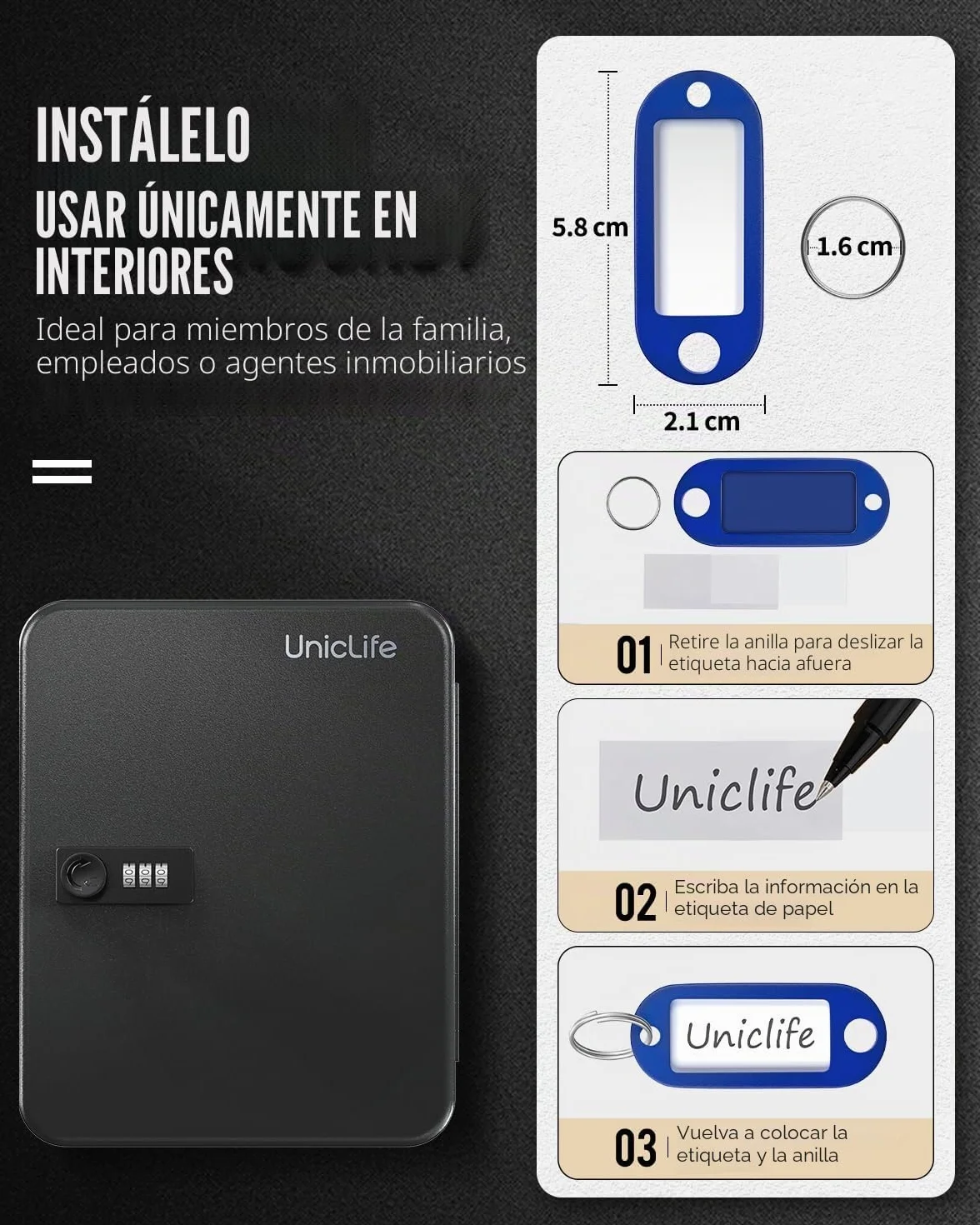 Uniclife Caja Fuerte de Seguridad 48 Llaves Cerradura Combinación Acero Negro