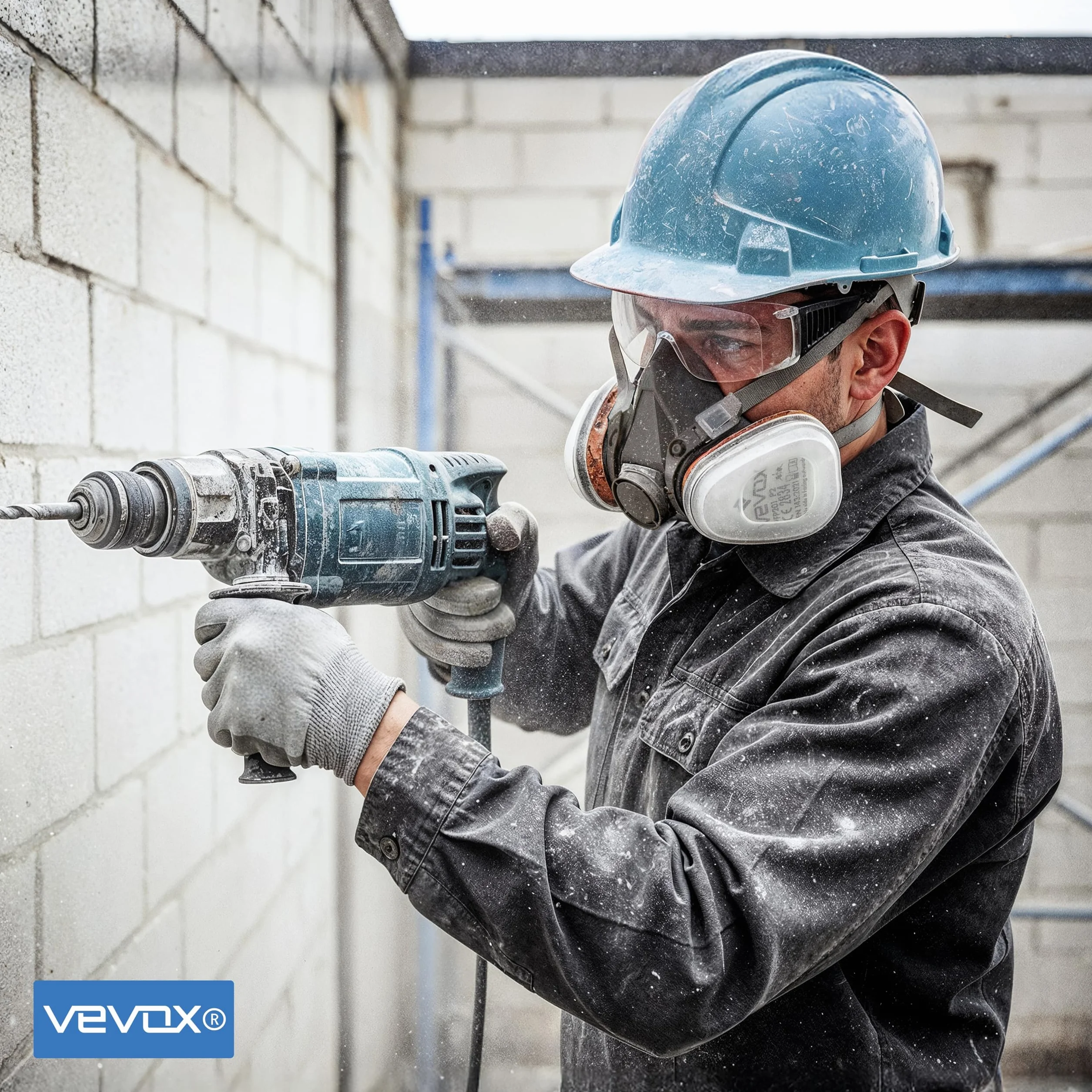 VEVOX® Máscara respiratoria con filtro A1P2 – Protección contra gases, vapores y partículas finas de polvo – Ideale para pintura, lijado y obra – Con 6 filtros P2 antipartículas y 2 A1 antigás