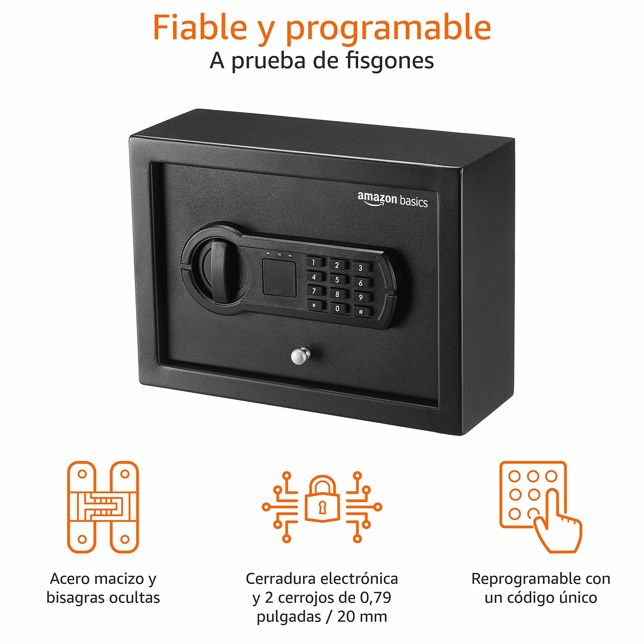 Amazon Basics Caja fuerte de escritorio pequeña con teclado electrónico Negro 30 x 22 x 11 cm