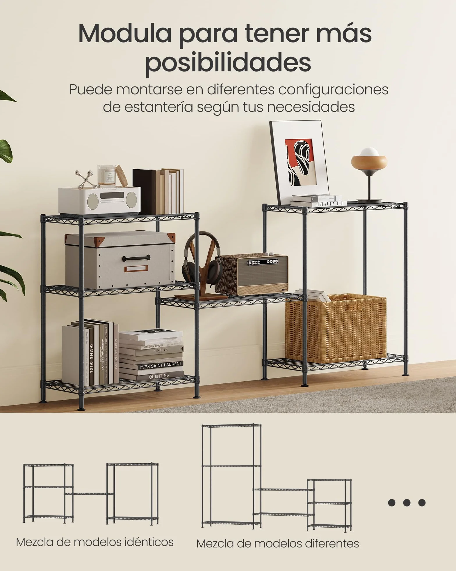 SONGMICS Estantería de Almacenamiento Metálica 3 Niveles 30 x 60 x 77 cm Negro