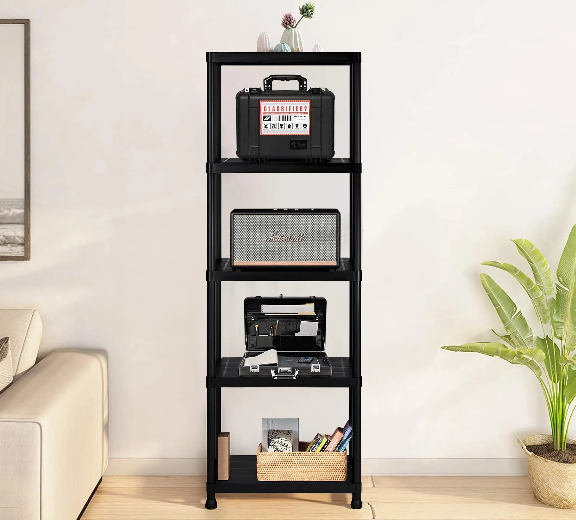 Pack 2 estanterías de plástico modulares 170x60x30 cm con 5 baldas Resistentes Cada una | Almacenaje Ideal para Interior y Exterior: Garaje, trastero, jardín, Oficina | Montaje sin Herramientas