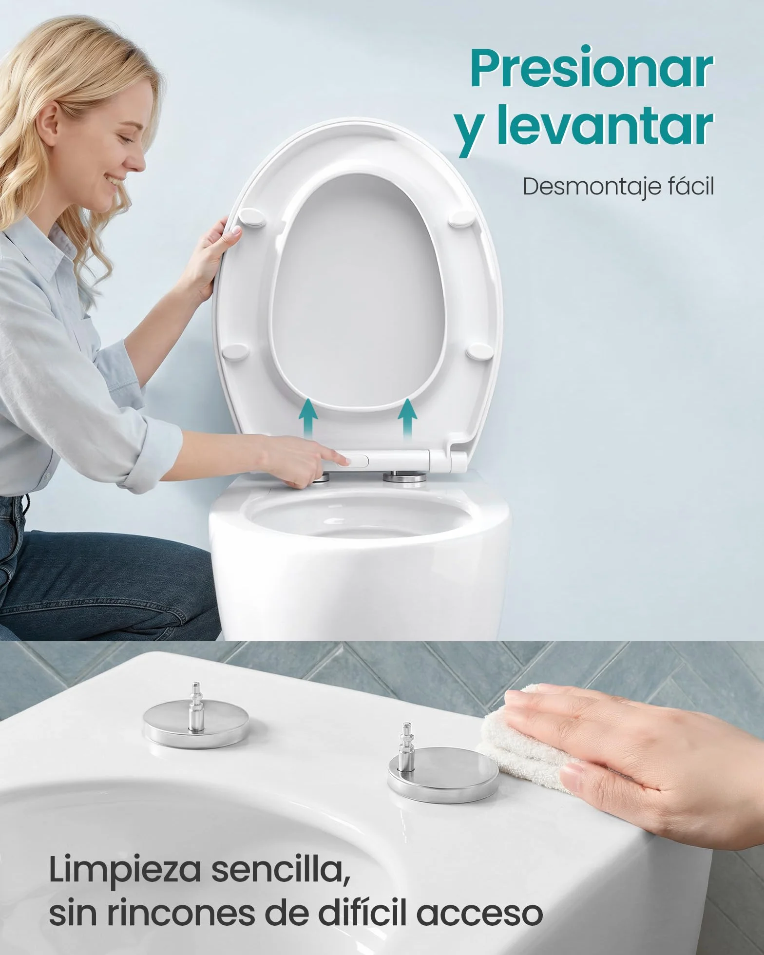 SONGMICS Tapa de WC Universal Cierre Suave Asiento Plástico PP Carga 300 kg Blanco