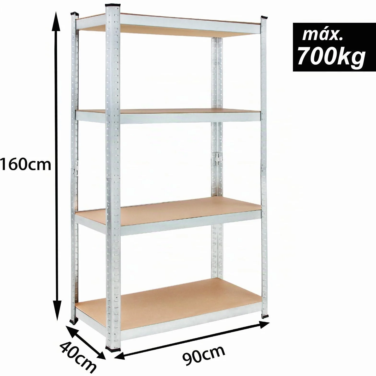 Monzana Estantería Metálica 160x90x40cm 700kg Estanterías para Cargas Pesadas 4 Estantes Taller Plata