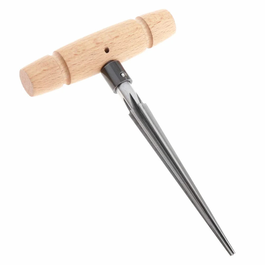 Alnicov Escariador cónico de mano de madera con mango en T cónico de 4 chaflanes estriados para guitarra, herramienta de corte para carpintería