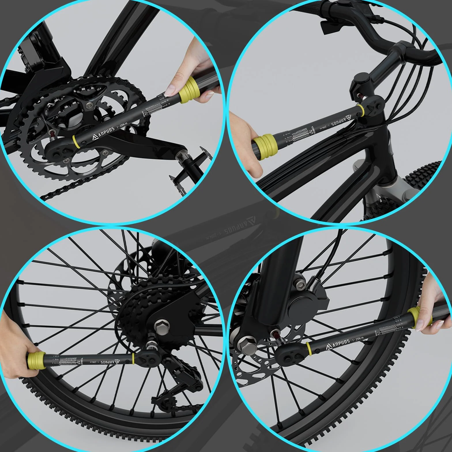 ANPUDS Llave Dinamométrica 1/4'', Llave de Torque 1-25 Nm, 72 Dientes, 21 Piezas Llave Dinamométrica Set con Extensión, Adaptador, Torx, Bits, para Reparación y Mantenimiento de Bici