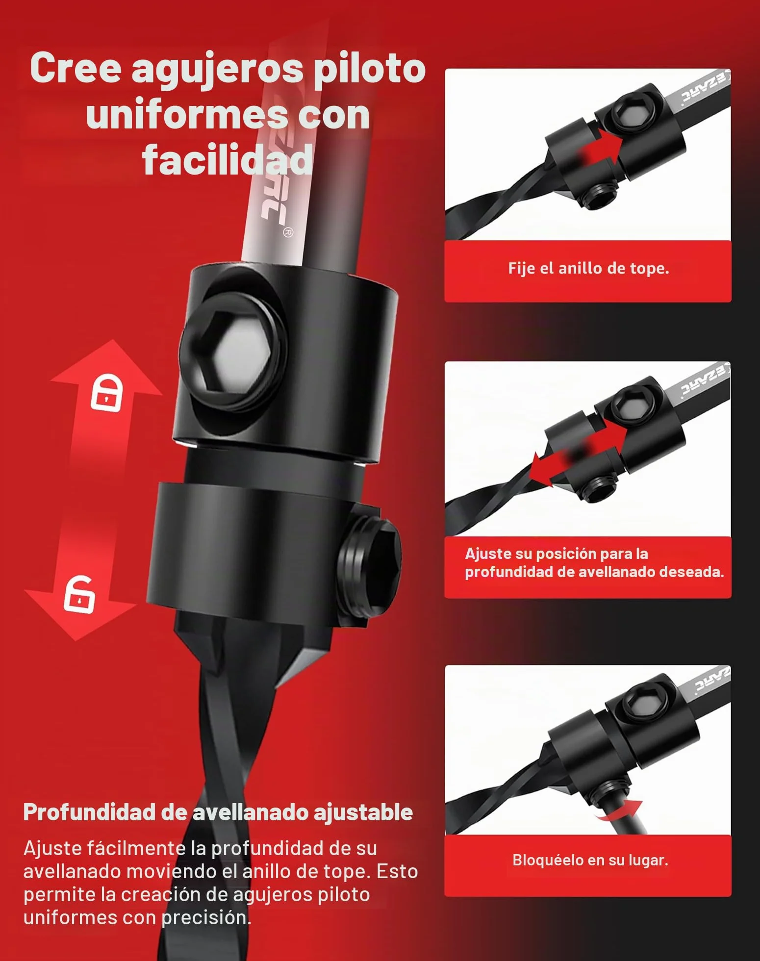 EZARC Set de brocas avellanadoras,24 piezas.Incluye brocas cónicas y 6 palitos de madera.Vástago hexagonal de 1/4",cambio rápido.Ideal para trabajos de carpintería.Caja de almacenamiento incluida.