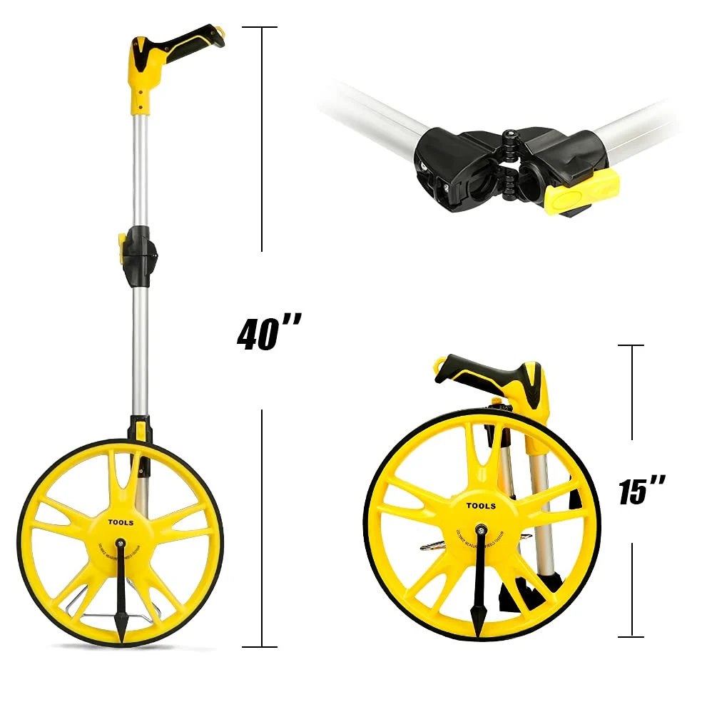 AIRAJ Rueda de medición plegable de, rueda de medición de precisión, medidor de distancia, 99.999,9 m, medición métrica de rueda y cinta, bolsa de transporte (plegable)