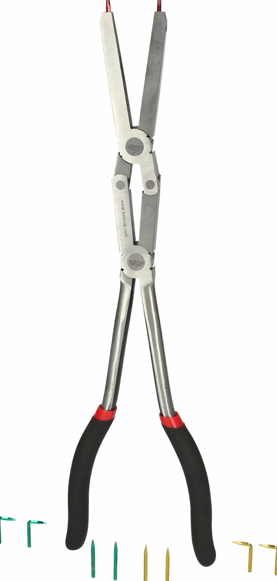 KS Tools 500.7035 Alicates de seguridad de doble articulación para anillos de seguridad interiores, con puntas intercambiables