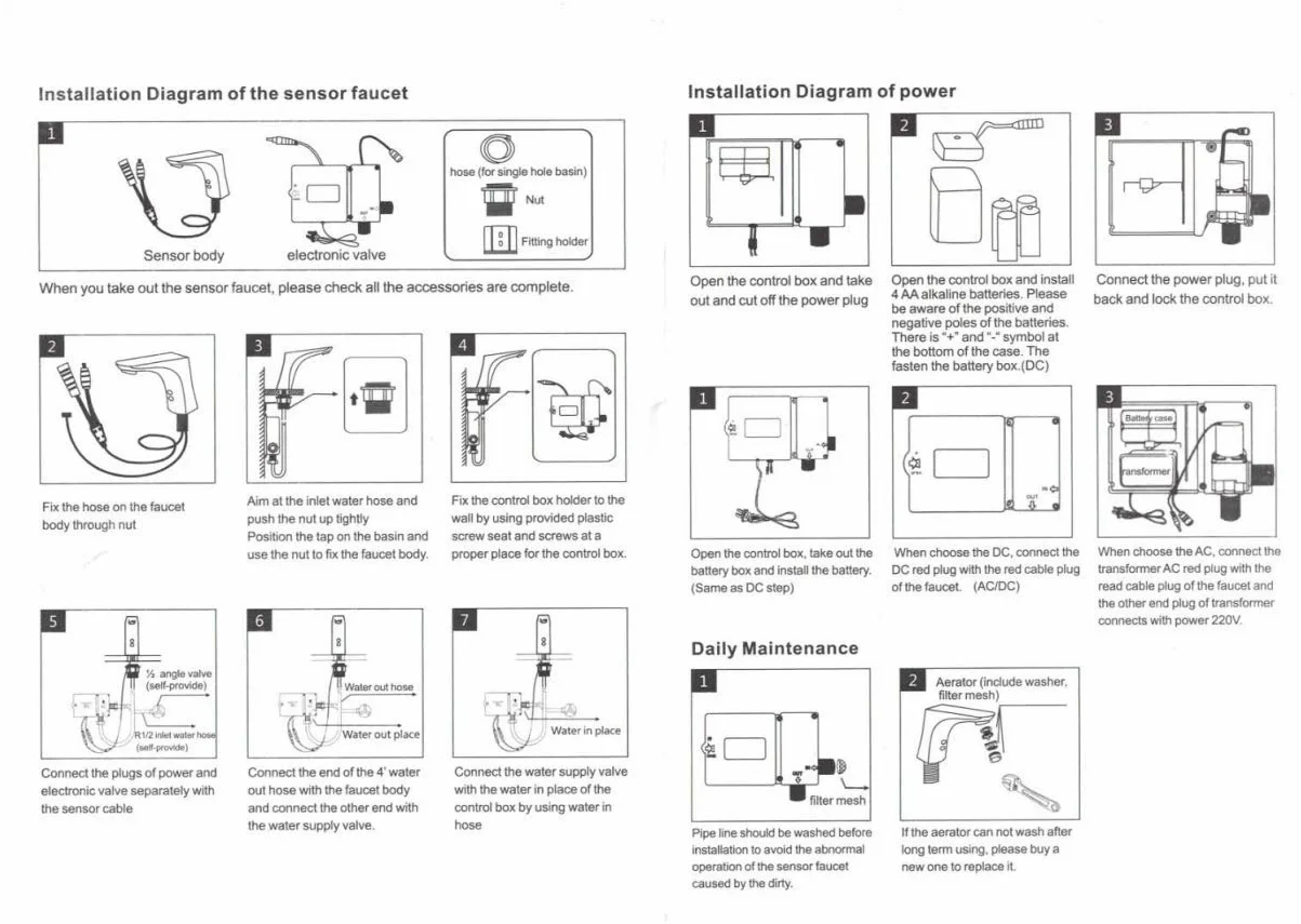 Yosoo Grifo automático con sensor infrarrojo, aleación de zinc, inteligente, sin contacto, para cocina, baño, con caja de control