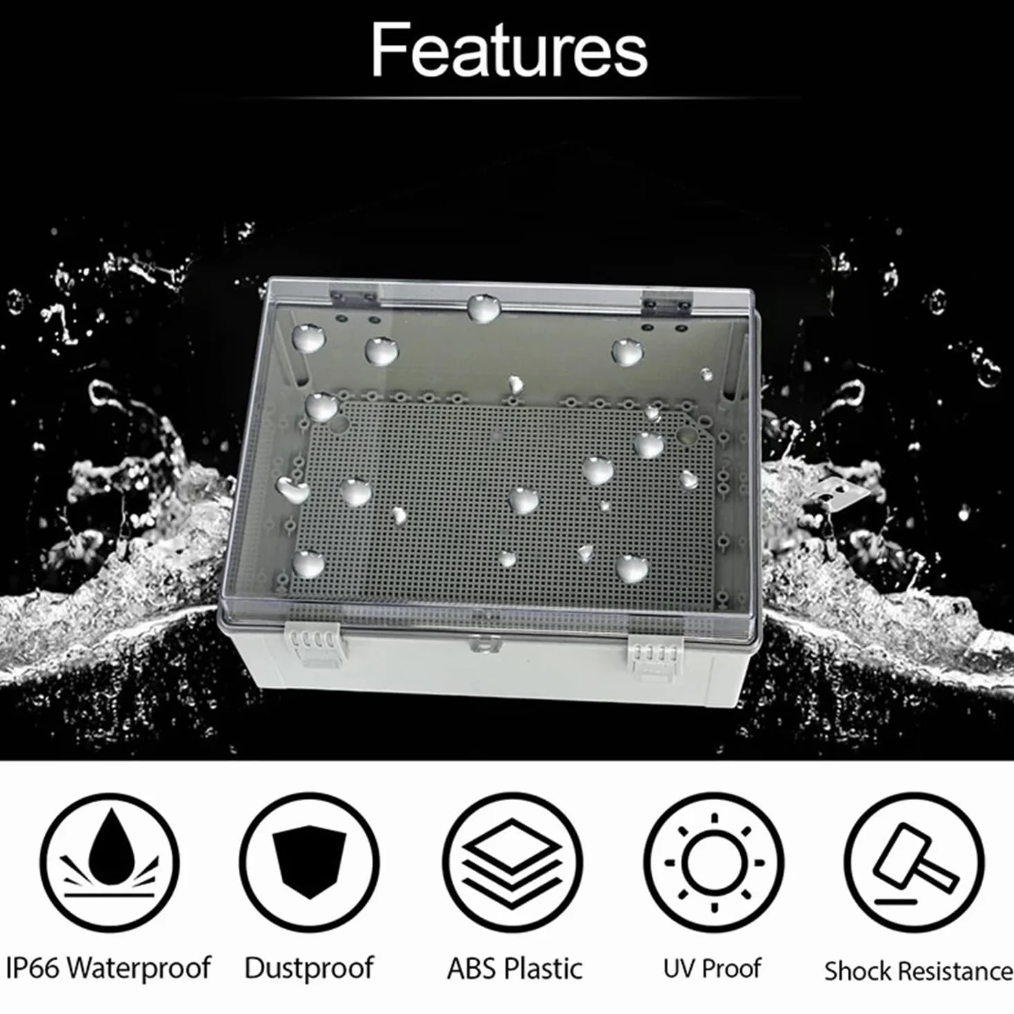 Caja Conexiones Estanca IP67,Caja Distribución Eléctrica,Caja Registro Electrico,PC Transparente Carcasa Industrial,para la Protección de Tomas de Corriente (300x200x130mm)