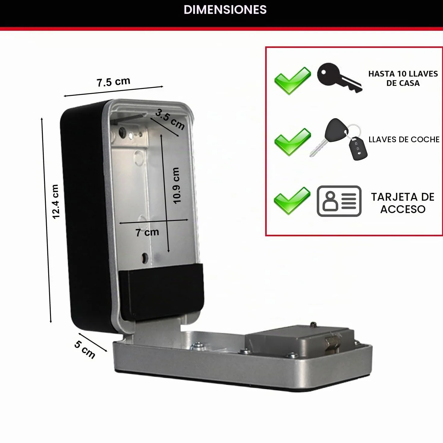 Master Lock Caja de Seguridad para Llaves en Pared, Mediano, Exteriores, Negro, Sistema Tirar para Abrir