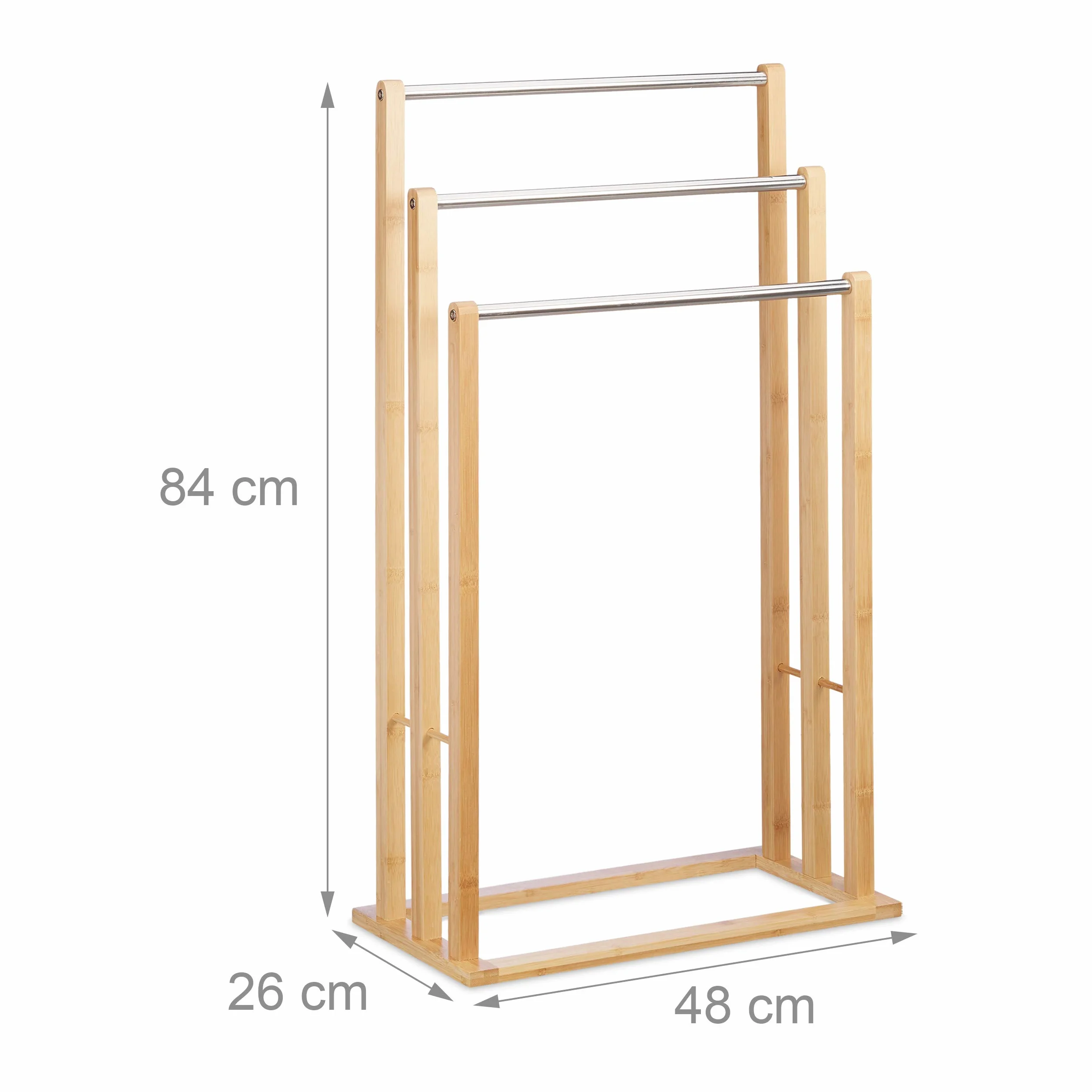 Relaxdays Toallero de Pie Bambú 3 Barras Soporte Toallas Madera 84x48x26 cm Marrón Natural