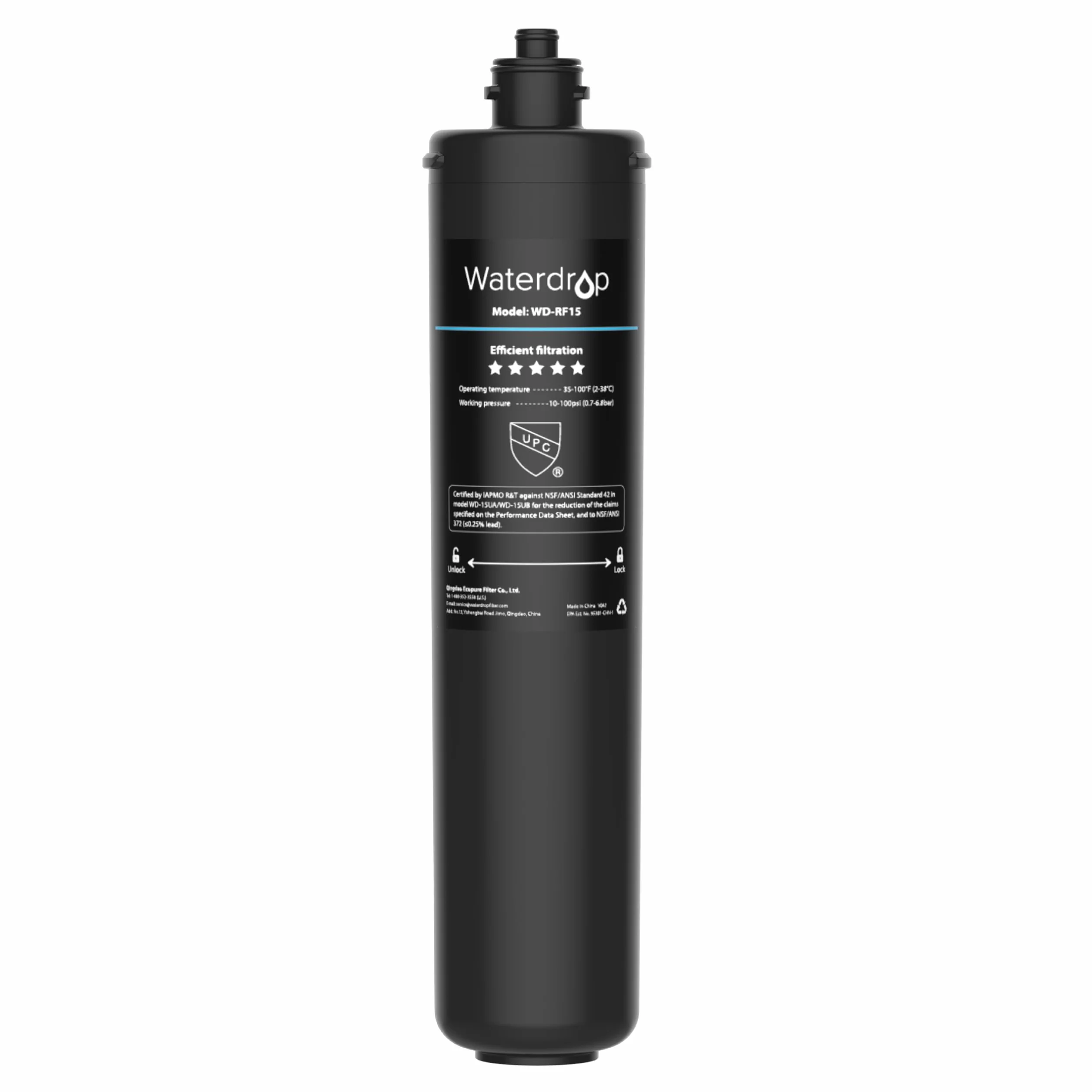 Waterdrop RF15 Cartucho filtrante de repuesto para filtro de agua 15UA/15UB, reduce PFOA/PFOS PFAS plomo cloro, NSF/ANSI 42, 70000 litros