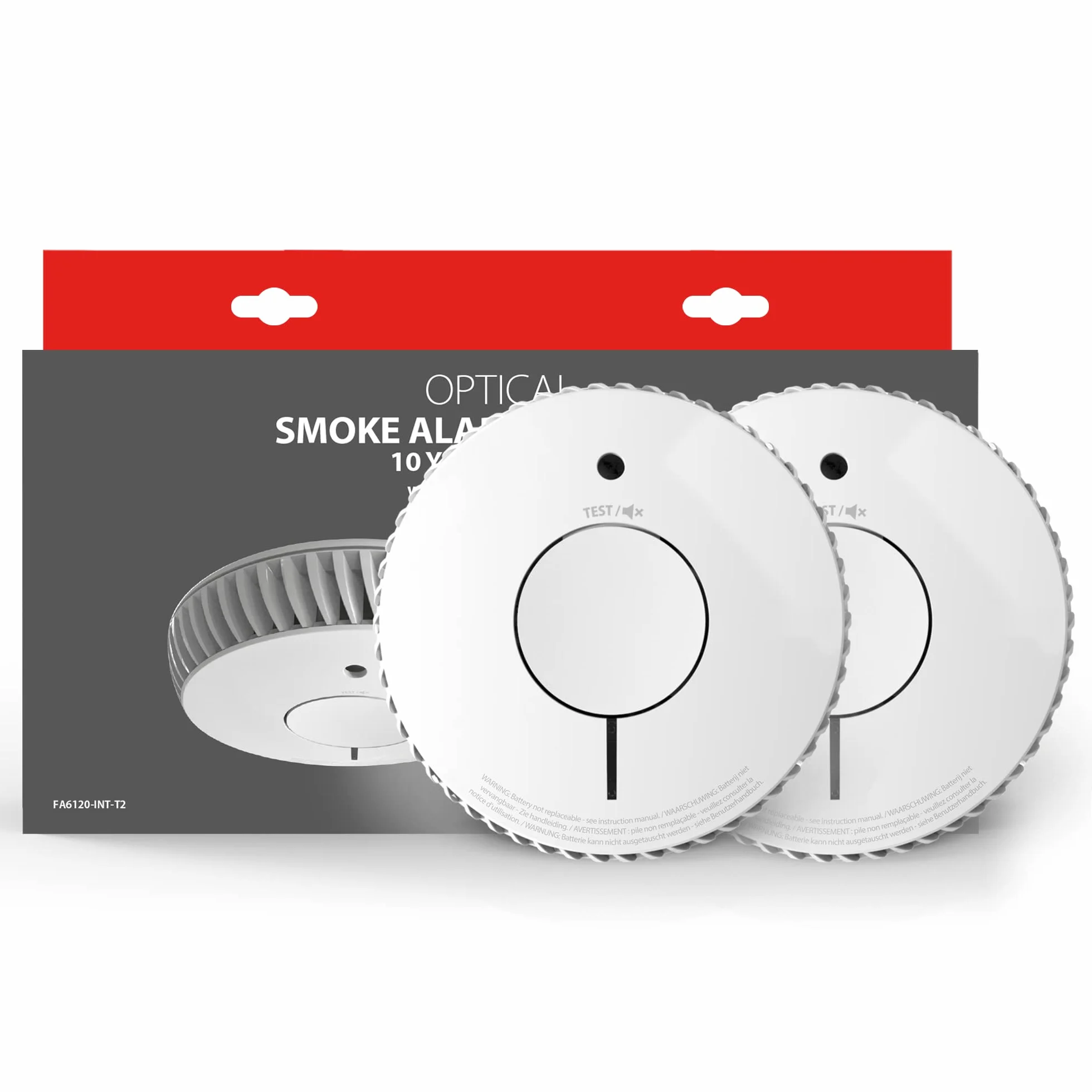 FireAngel Detector de Humo óptico para casa – Alarma de Incendios para el hogar – Batería de 10 años – Botón de Prueba y Silencio – Recambio para ST-622/ST-620 – Pack de Dos