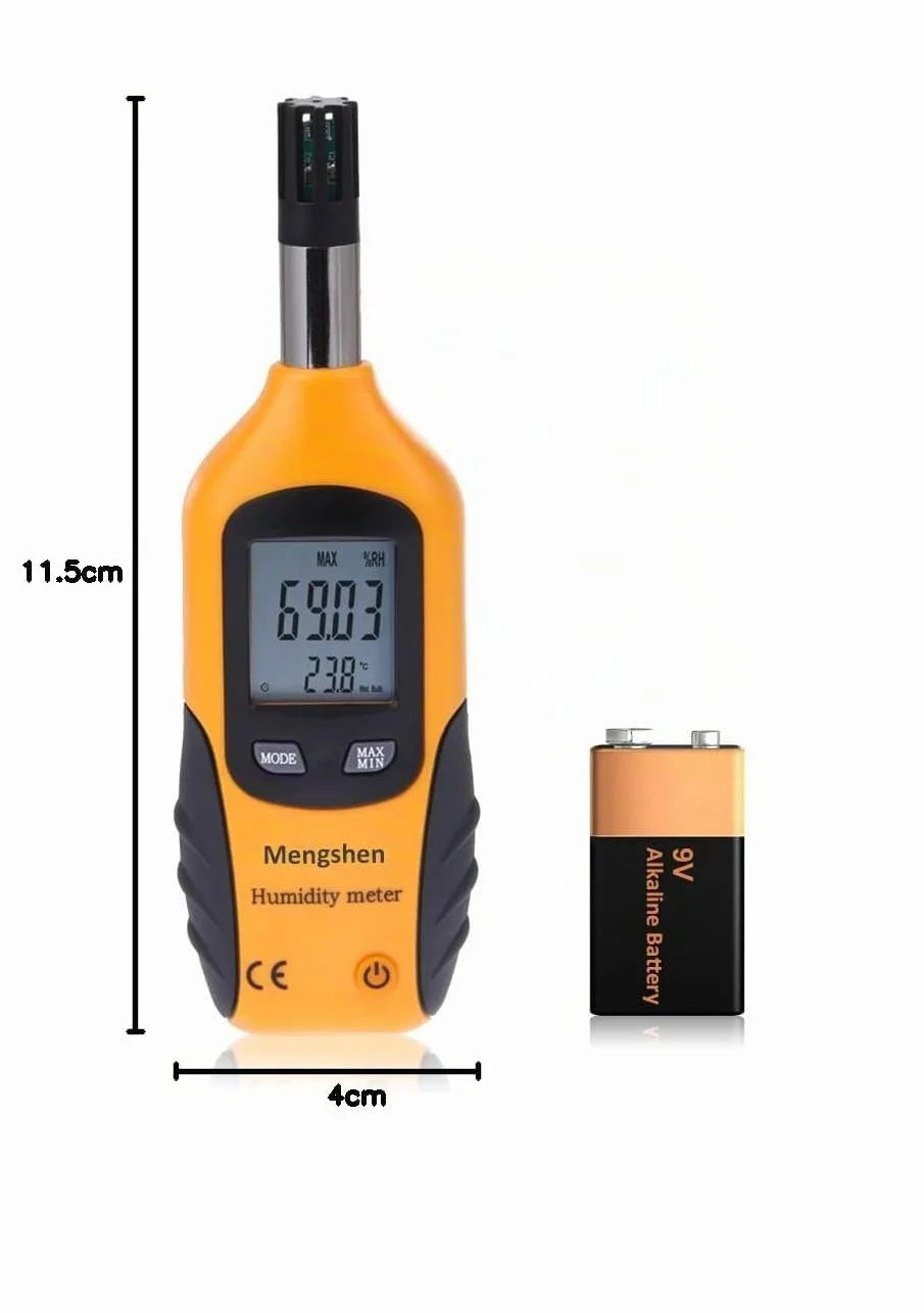 Mengshen Medidor de temperatura y humedad - con punto de rocío y temperatura de la lámpara húmeda - Batería incluida, M86
