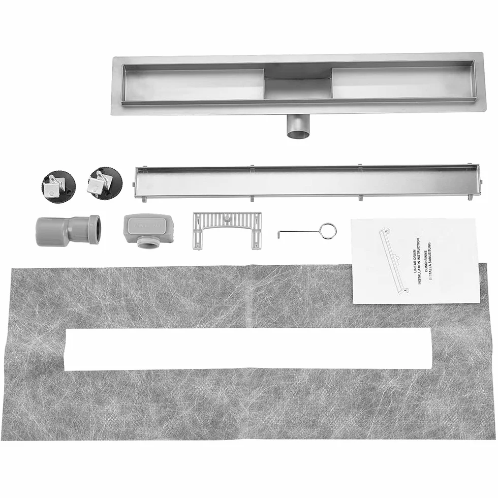 Canaleta de Ducha acero inoxidable 80cm,2 en 1 enlosable de doble cara，de Sifón con dispositivo desodorante y filtro de pelo, Canal de Drenaje de conjunto completo