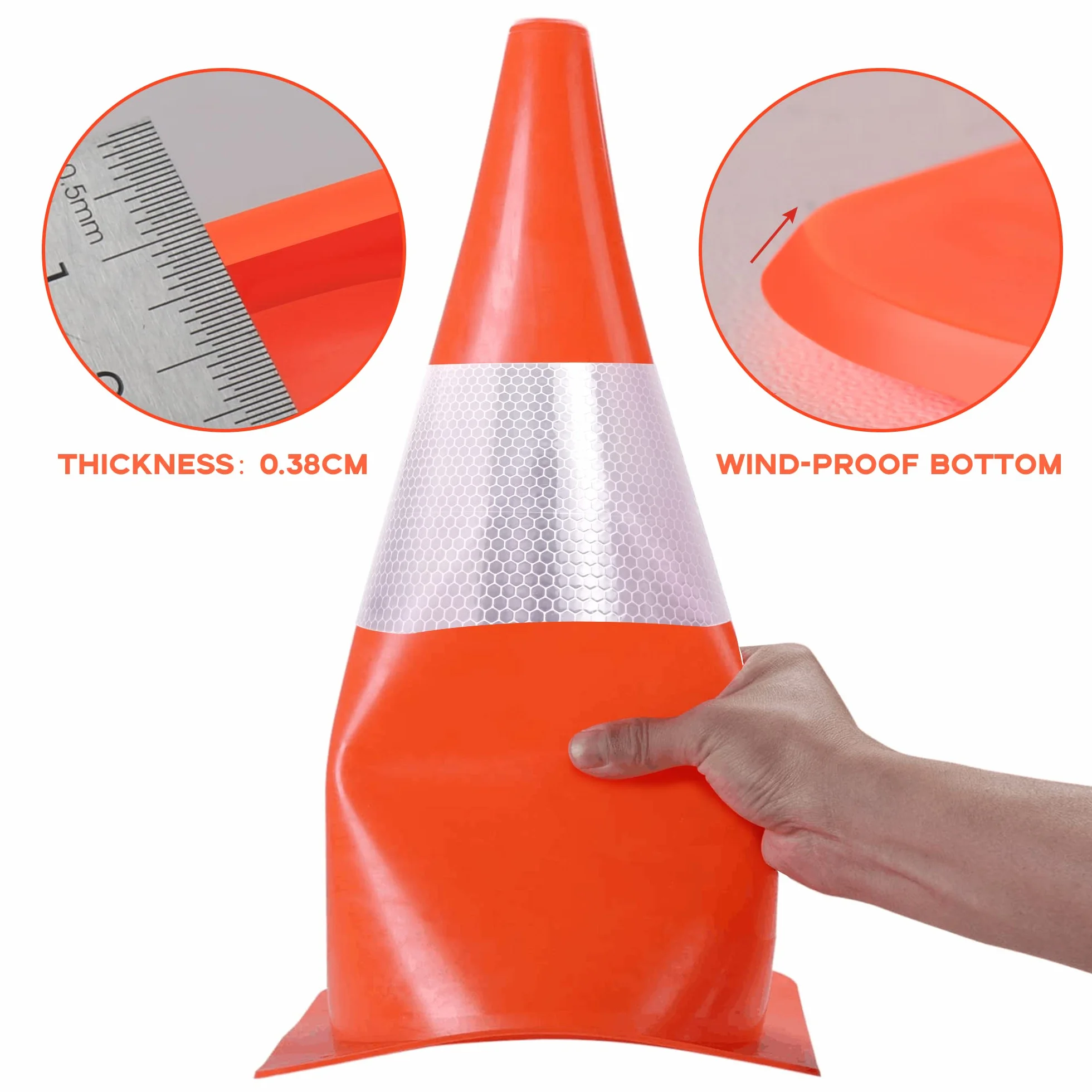 Conos de Advertencia de 38 cm, 4 Conos de Tráfico Apilables para Exteriores